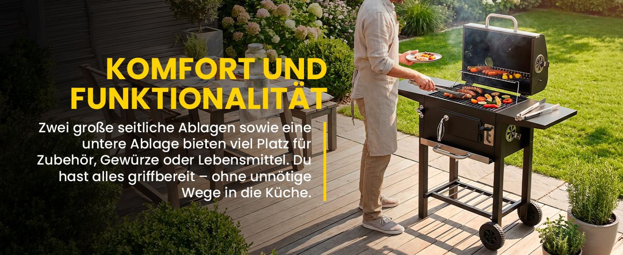 Grosser Holzkohlegrill Grillwagen XXL mit Deckel und Thermometer
