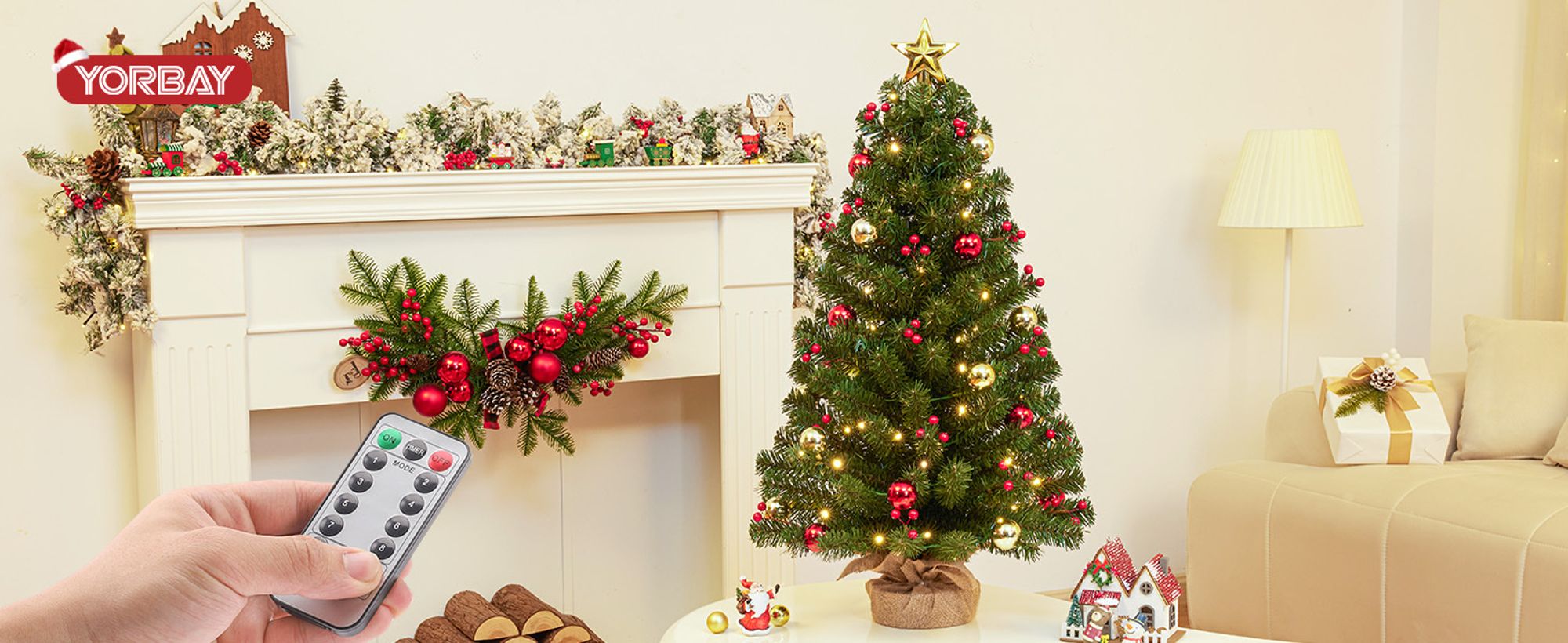 70cm Mini Weihnachtsbaum mit warmweiß LEDs, Mit Ferbedienung, 8 Licht Modi,Tannenbaum mit Stern-Baumspitze und Deko Batterie betrieben,Advent, Weihnac