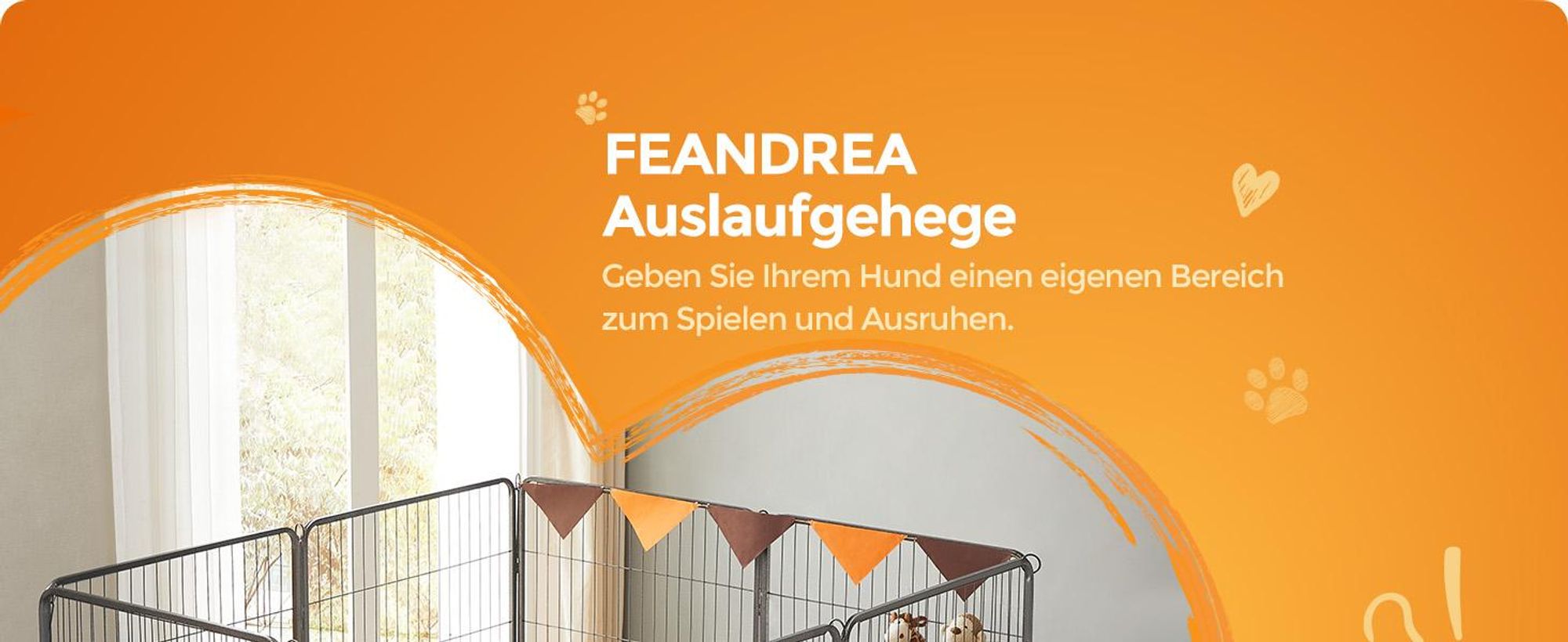 FEANDREA Welpenauslauf, 8 Platten DIY, Doppel-L-Schloss, 77x100cm grau PPK81H