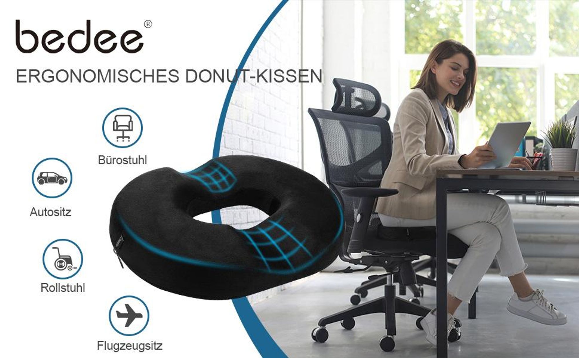 Sitzkissen, Ergonomisches Ringkissen, Orthopädisches Sitzkissen, Bürostuhl Kissen, Keilkissen, Lindert Druck durch langes Sitzen