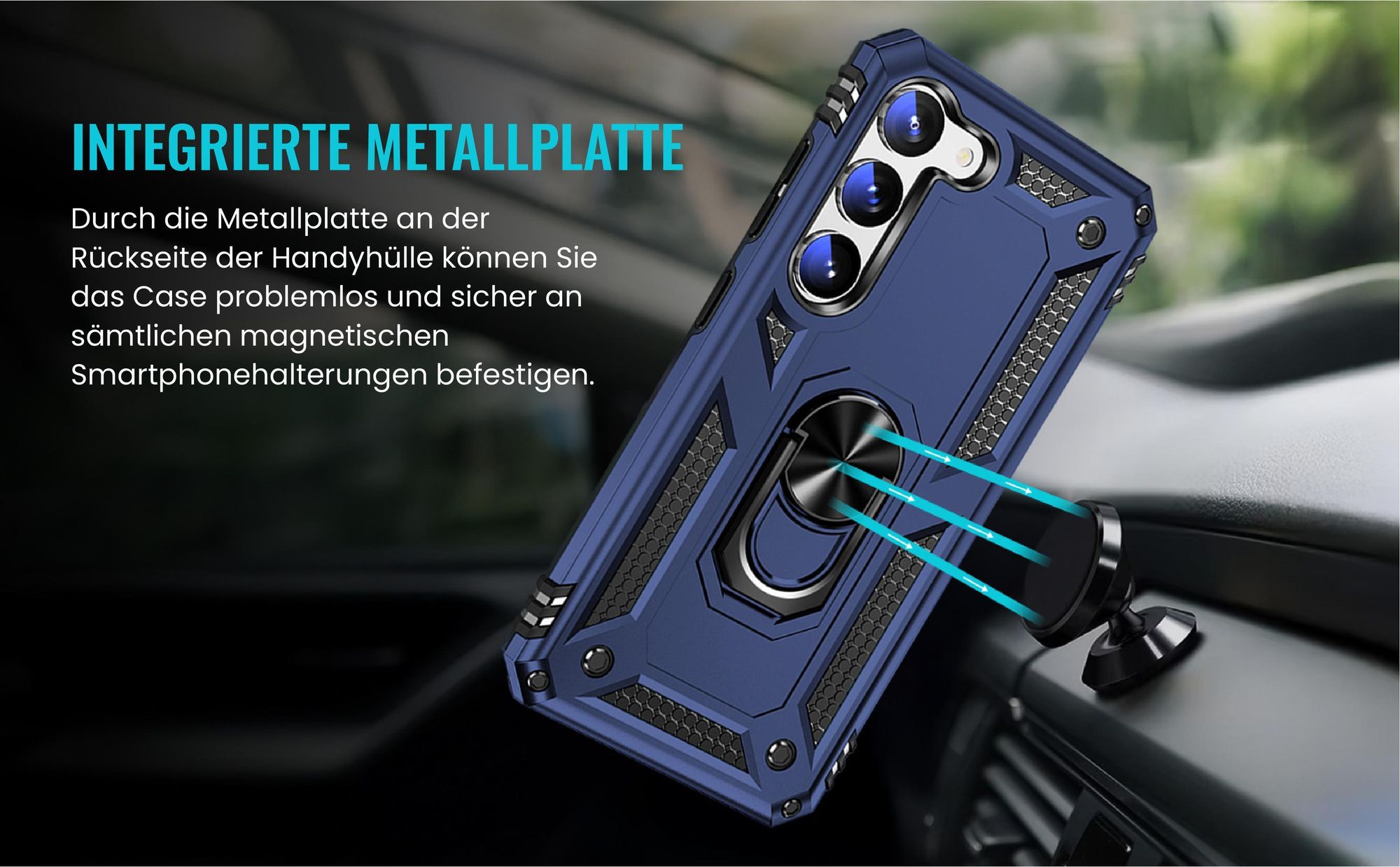 Bumper für Samsung Galaxy S23 in Blau mit Metallplatte