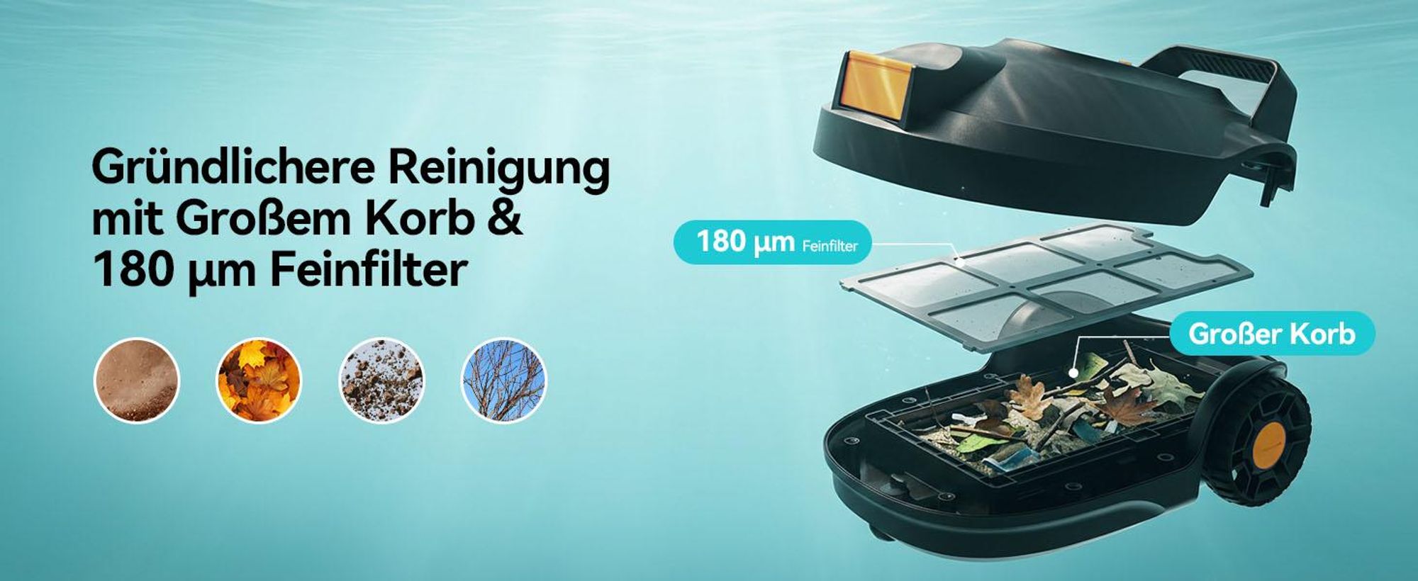 Kabelloser Poolroboter Redroad S2, Doppelmotoren, 180 Min. Laufzeit, starke Saugkraft, bis 3 m Wassertiefe, Selbstparkfunktion