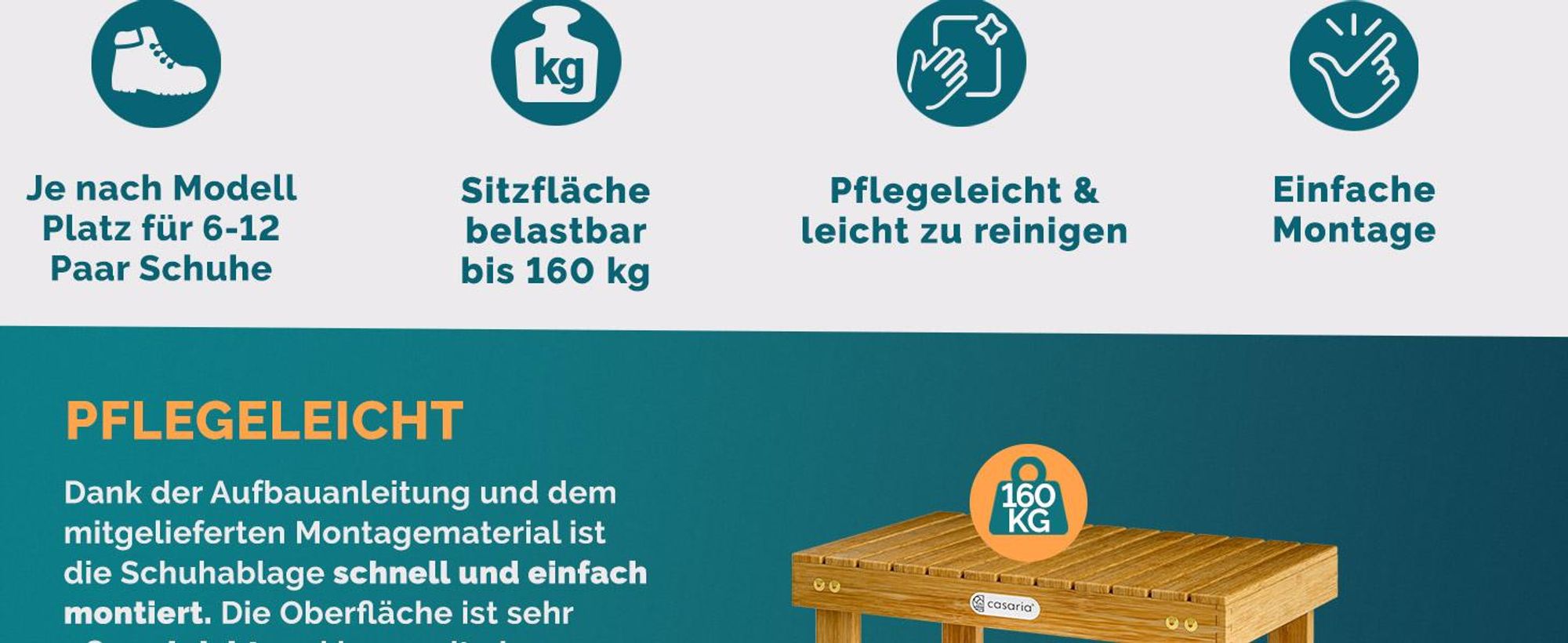 CASARIA® Schuhregal mit Sitzfläche Holz Massiv 160kg Belastbarkeit FSC®-Zertifiziert Akazie 3 Ebenen Flur Bad Schuhbank Sitzbank Schuhschrank Braun