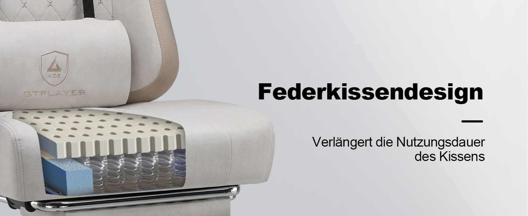 GTPLAYER Gaming Stuhl Ergonomischer Gaming Sessel Schreibtischstuhl PC Gamer Racing Stuhl mit Stoffoberfläche, Federsitzkissen mit Fußstütze Beige