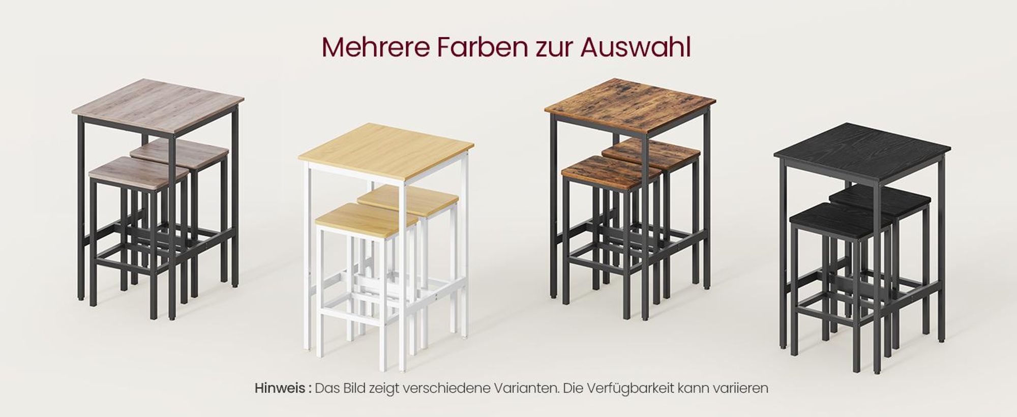 VASAGLE Bartisch-Set mit 2 Barhockern, stehtische, bistrotische, 60 x 60 x 90 cm, Vintagebraun