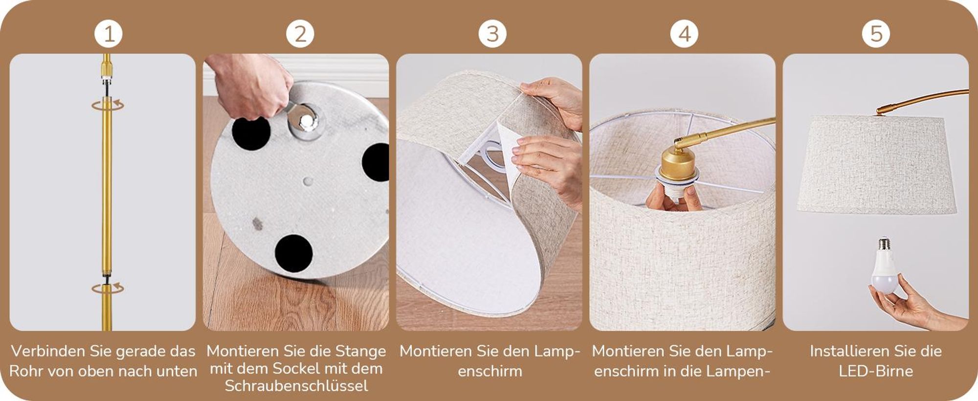 EDISHINE Stehlampe Wohnzimmer mit Fernbedienung, 143-176 cm verstellbar, Bogenlampe mit drehbarem Lampenkopf, stufenlos dimmbar