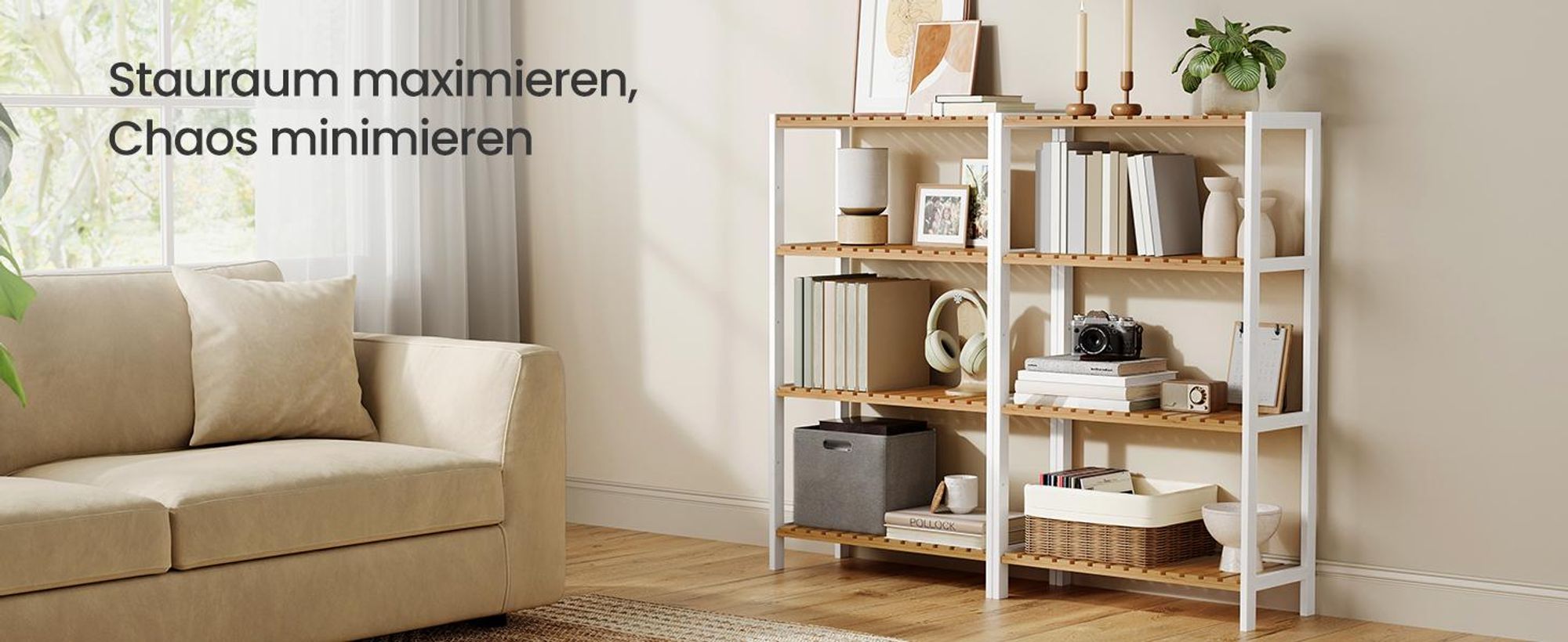 SONGMICS Badezimmerregal, Badregal, Küchenregal, 26 x 60 x 100 cm, aus Bambus