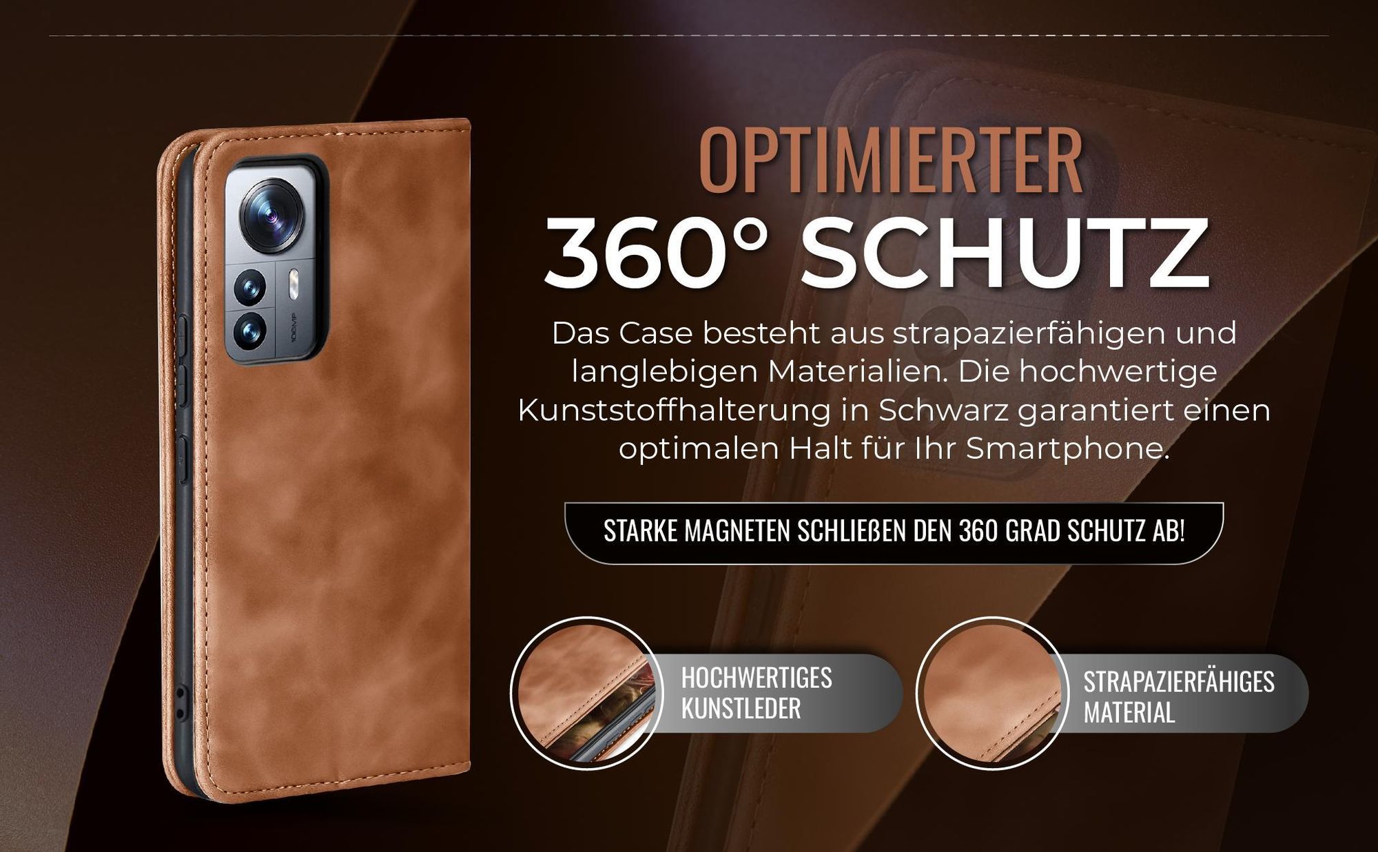 Hellbraune Handyhülle für Xiaomi 12 Pro mit 360 Grad Schutz