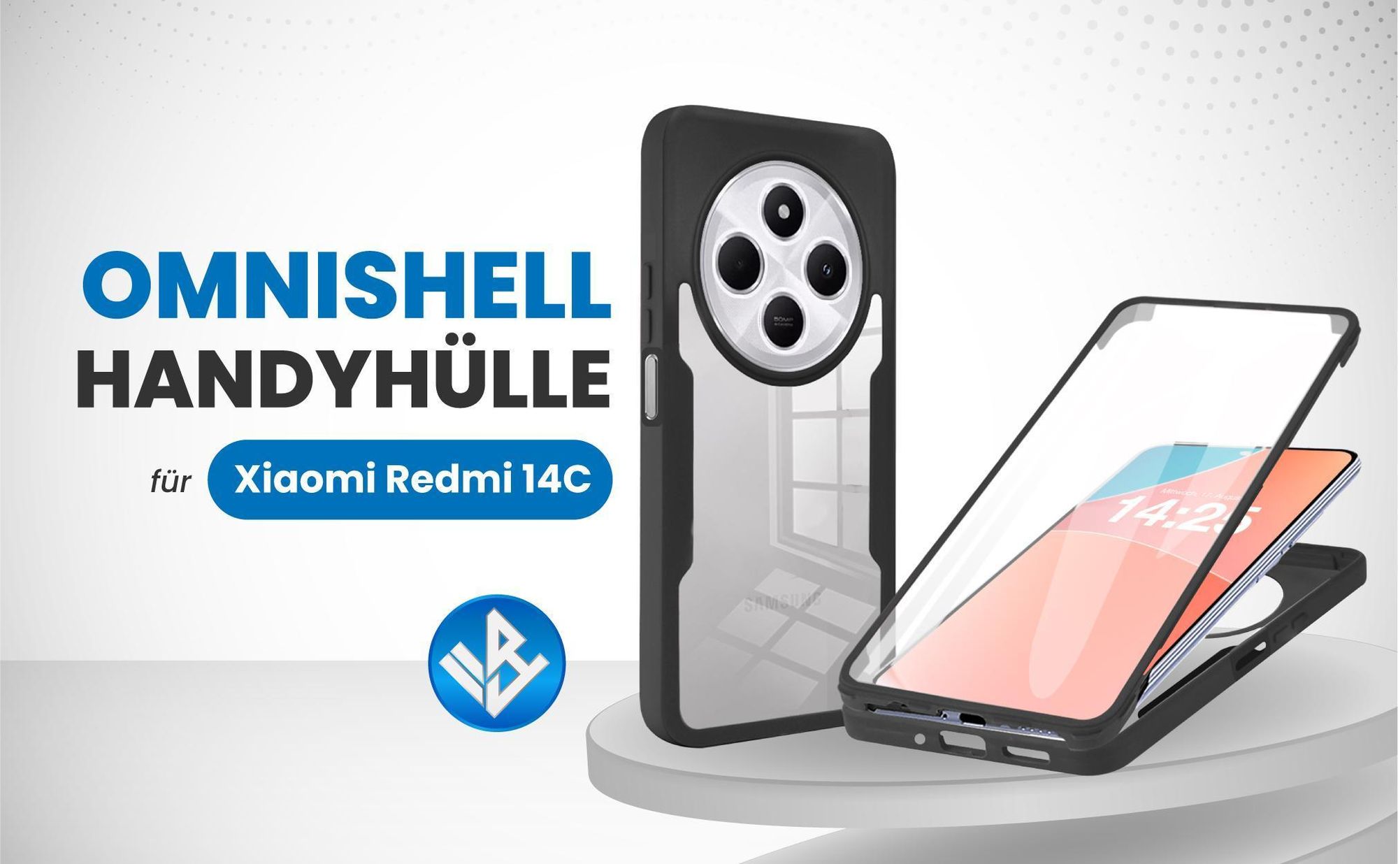 Schwarze 360 Grad Hülle für Xiaomi Redmi 14C mit Kameraschutz