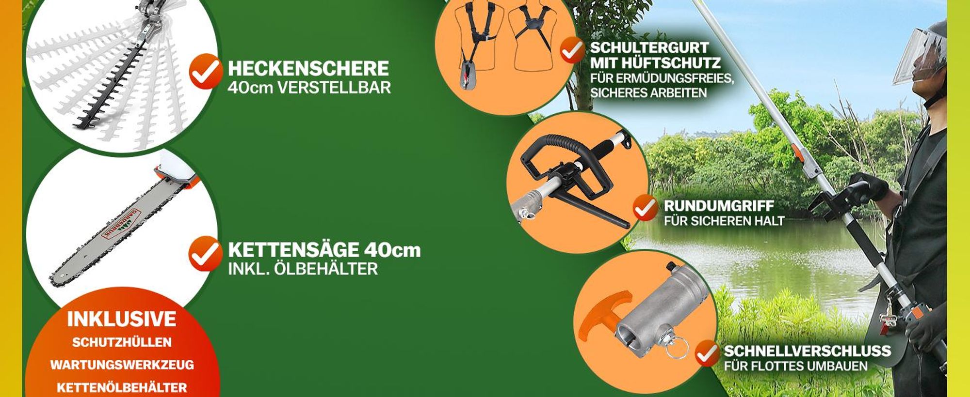 GARDEBRUK Benzin Motorsense Freischneider 5 in 1 Multitool