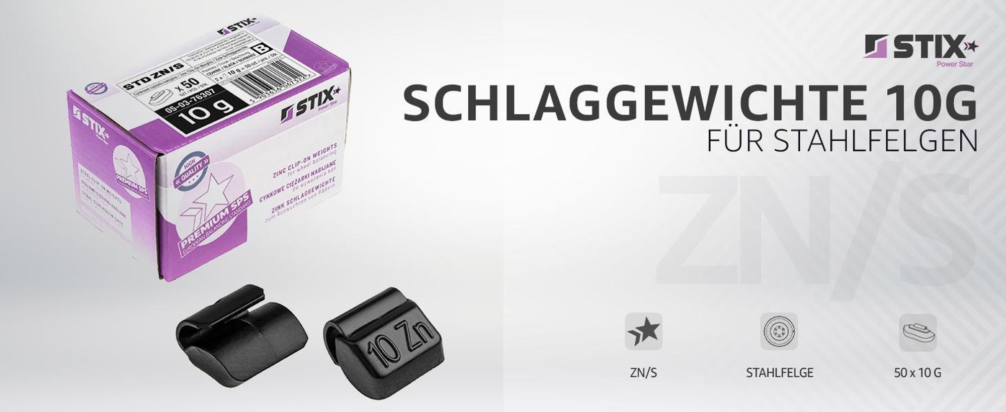 STIX 10g Auswuchtgewichte für Stahlfelgen schwarz beschichtet