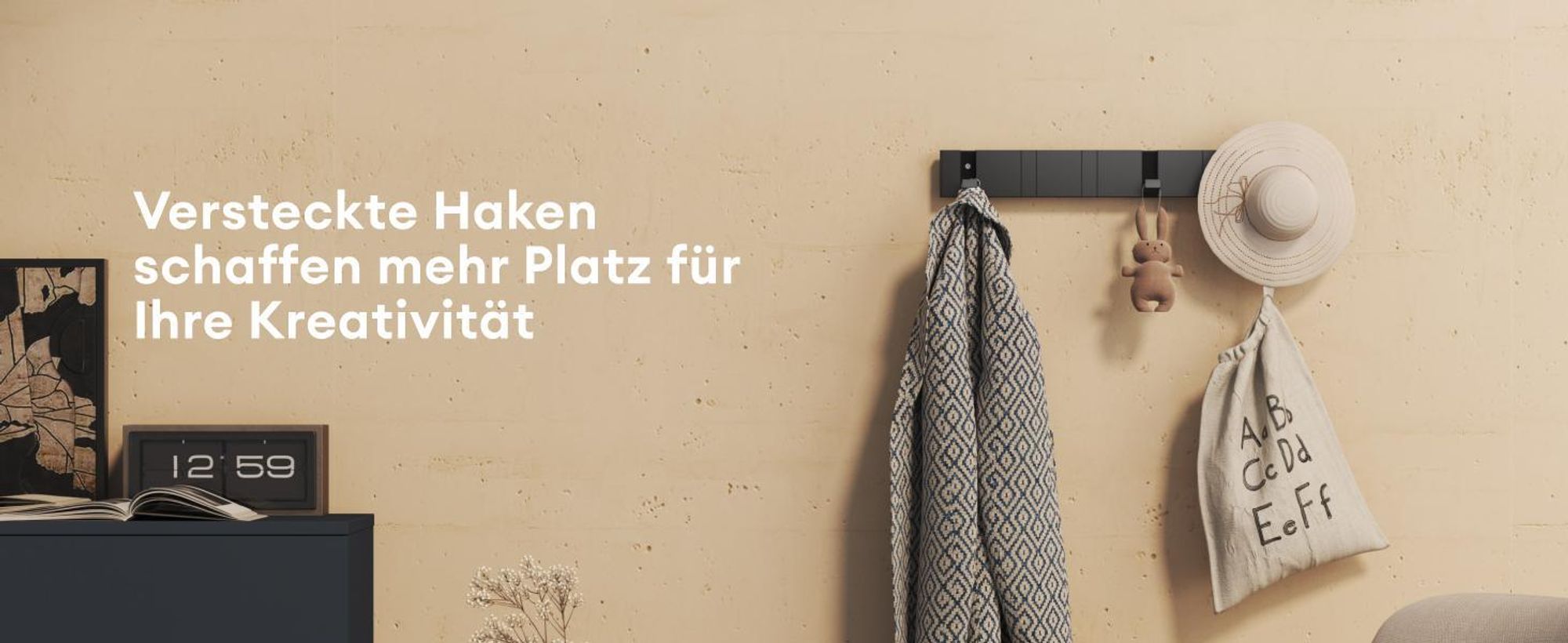 doporro Garderobenhaken Wand Moderne Wandgarderoben aus Aluminium Garderobenleiste klappbar kleiderhaken mit 6 Beweglichen Haken Wandhaken Schwarz