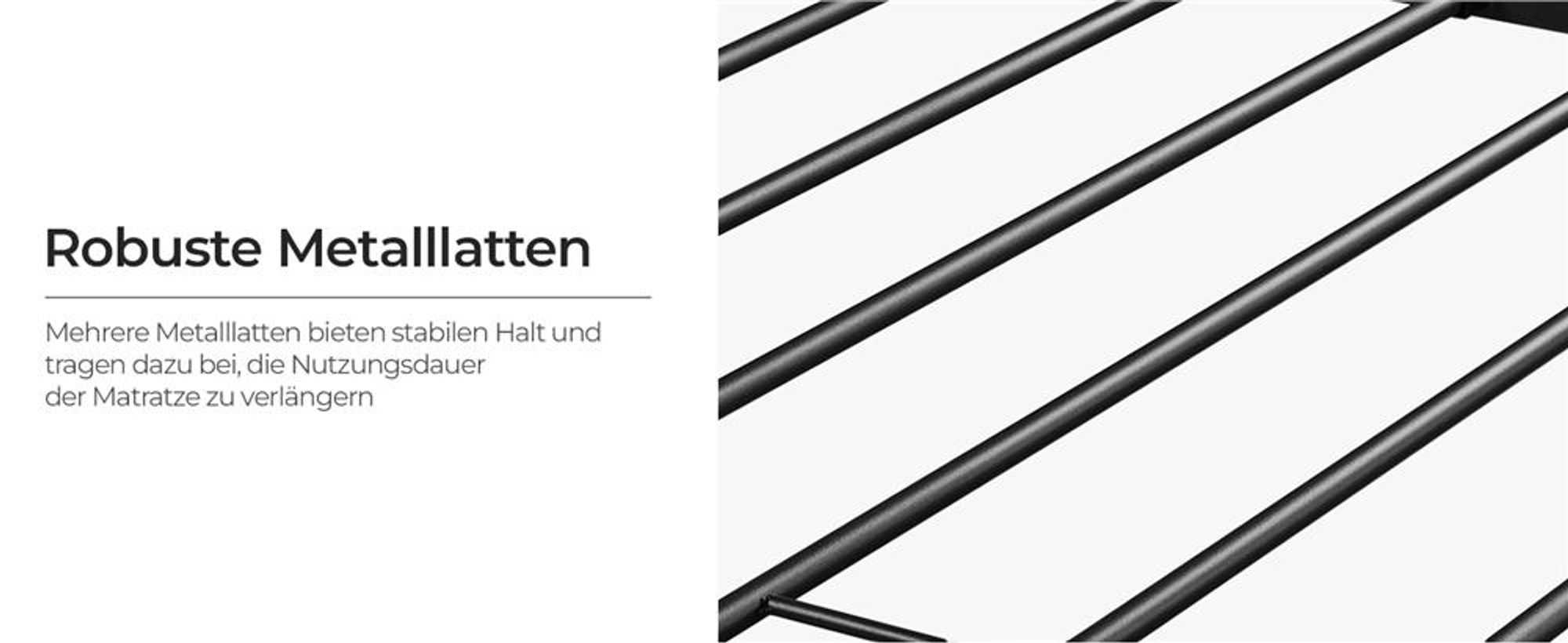 Yaheetech Metallbett Bettgestell mit Kreuzdesign Kopfteil, 90 x 200 cm Bettrahmen, Schwarz