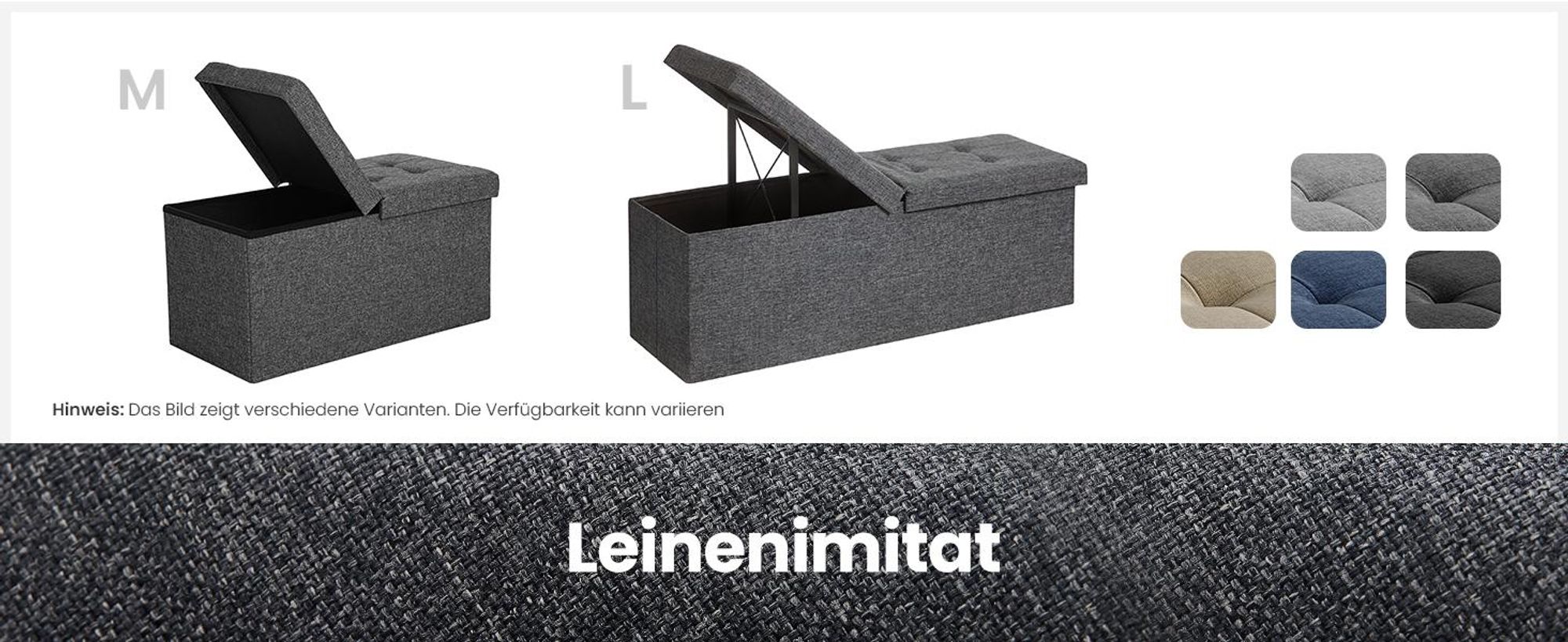 SONGMICS Sitzhocker, Sitzbank, mit Klappdeckel, bis 300 kg belastbar dunkelgrau