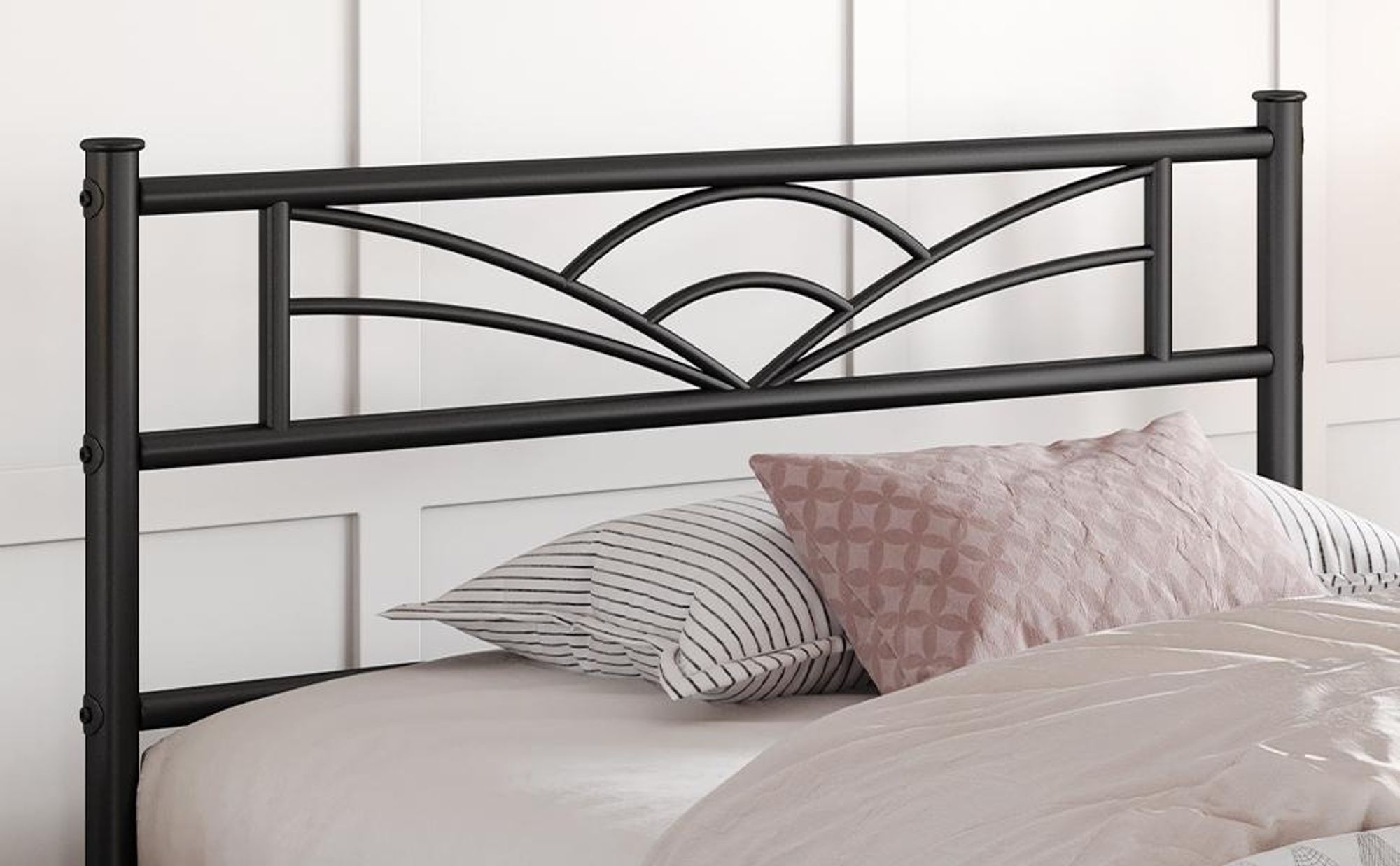 Yaheetech Metallbett Bettgestell 90 x 200 cm, Bettrahmen mit Wolkenmuster Kopfteil, Schwarz