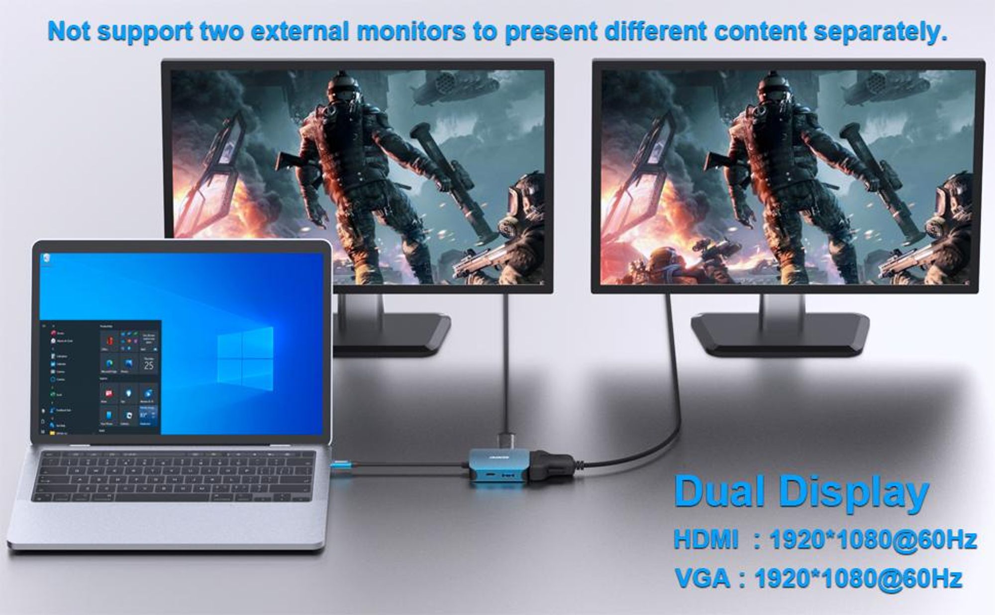 BENFEI Hubs USB C Hub 4in1 Adapter mit HDMI VGA USB PD