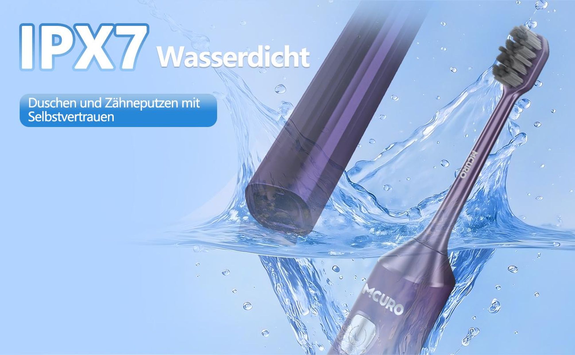 MCURO Elektrische Schallzahnbürste, wiederaufladbar, 10 Std. Ladezeit für bis zu 180 Tage Nutzung, 5 Putzmodi, Timer, 6 Bürstenköpfe, Lila