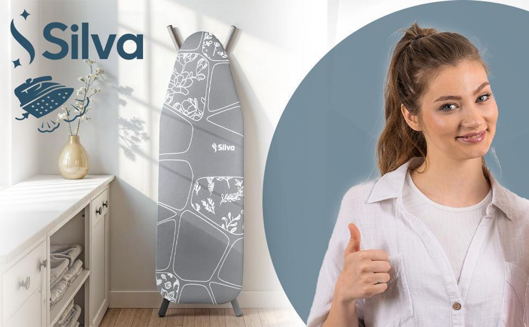 Silva Bügelbrettbezug für Dampfbügelstation | 100% aus Baumwolle und 5 mm Filzstärke | Bügeltischbezug für schnelles und leichtes Bügeln | XL , Grau