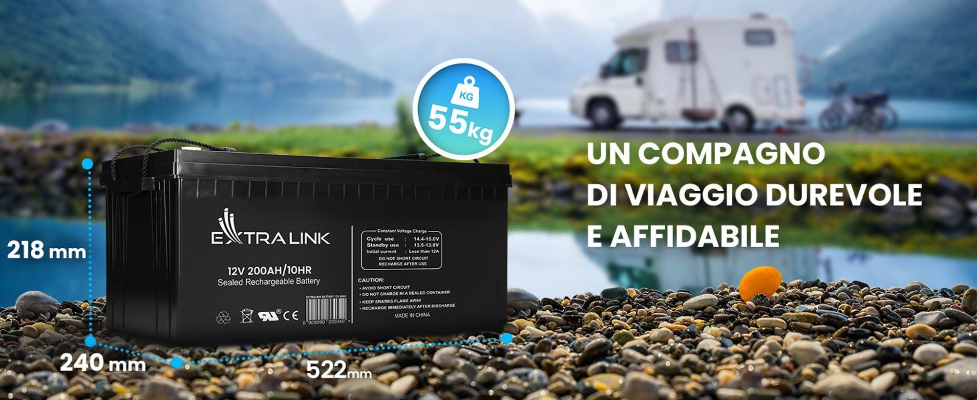 Extralink Batteria AGM 12V 200Ah, VRLA, senza manutenzione