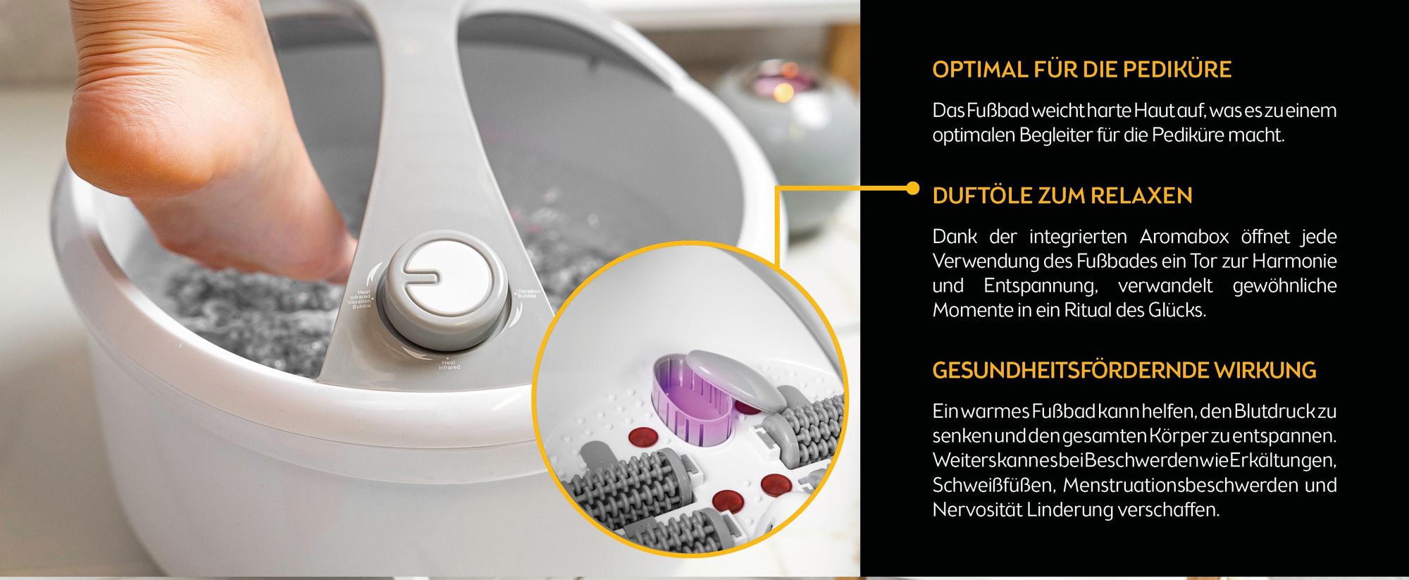 TZS First Austria - Fußsprudelbad 450W - 3 Programme & 6 Massagerollen - Infrarot- und Heizfunktion