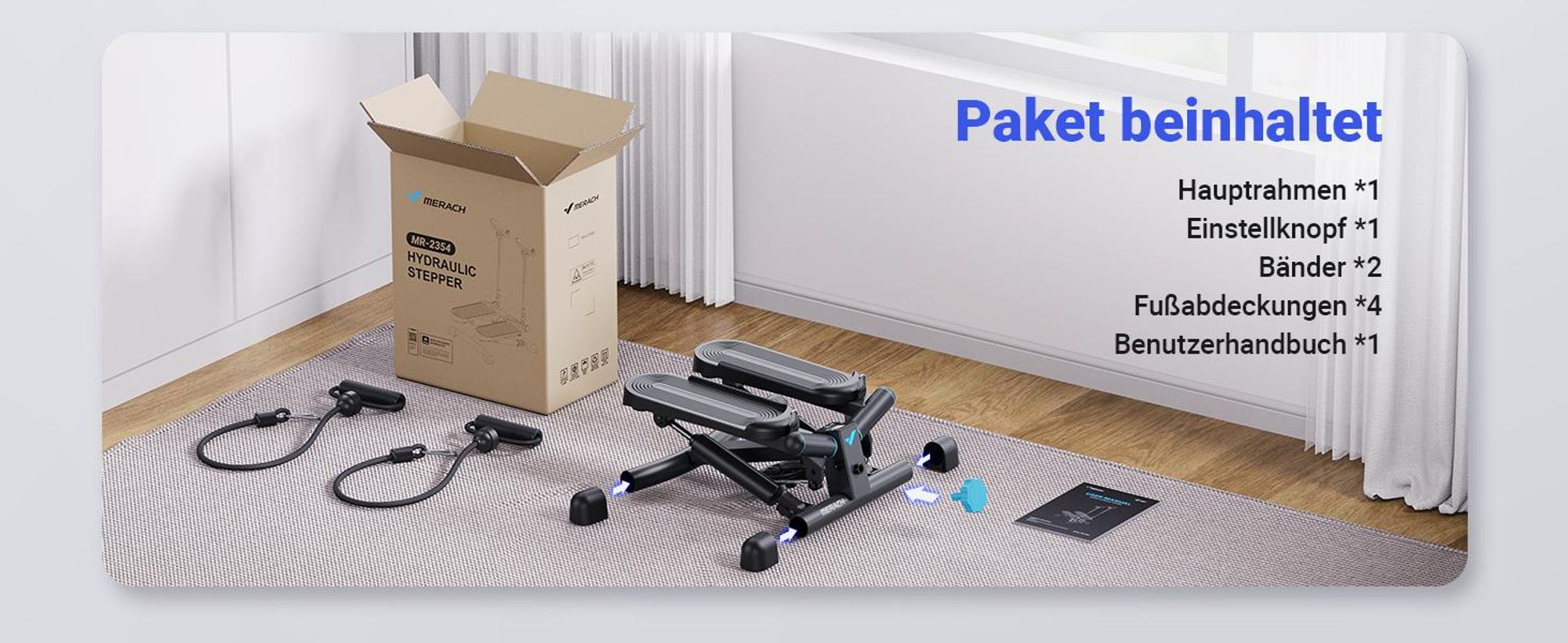 Mini Stepper 2-in-1 mit LCD-Display & Widerstandsseilen – Dreh- & Seitenschritttrainer bis 150 kg, Hometrainer für Beine, Po & Arme, Anfänger, schwarz