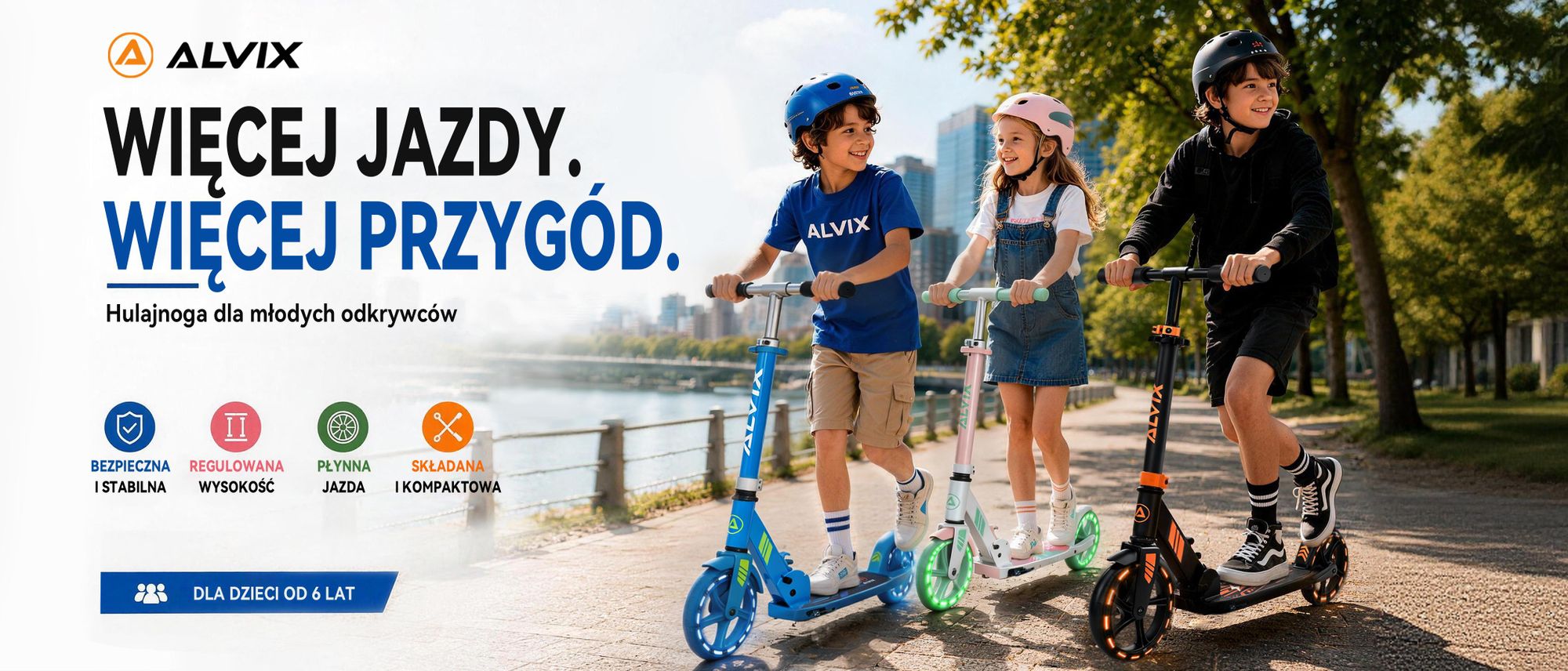 Hulajnoga dla dzieci od 6 lat, stabilna, składana i regulowana, z kołami LED 200 mm.