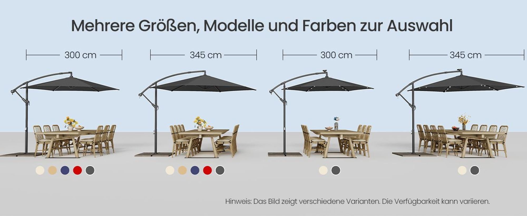 SONGMICS Sonnenschirm Ø 300 cm mit LED-Solar-Beleuchtung UPF 50+