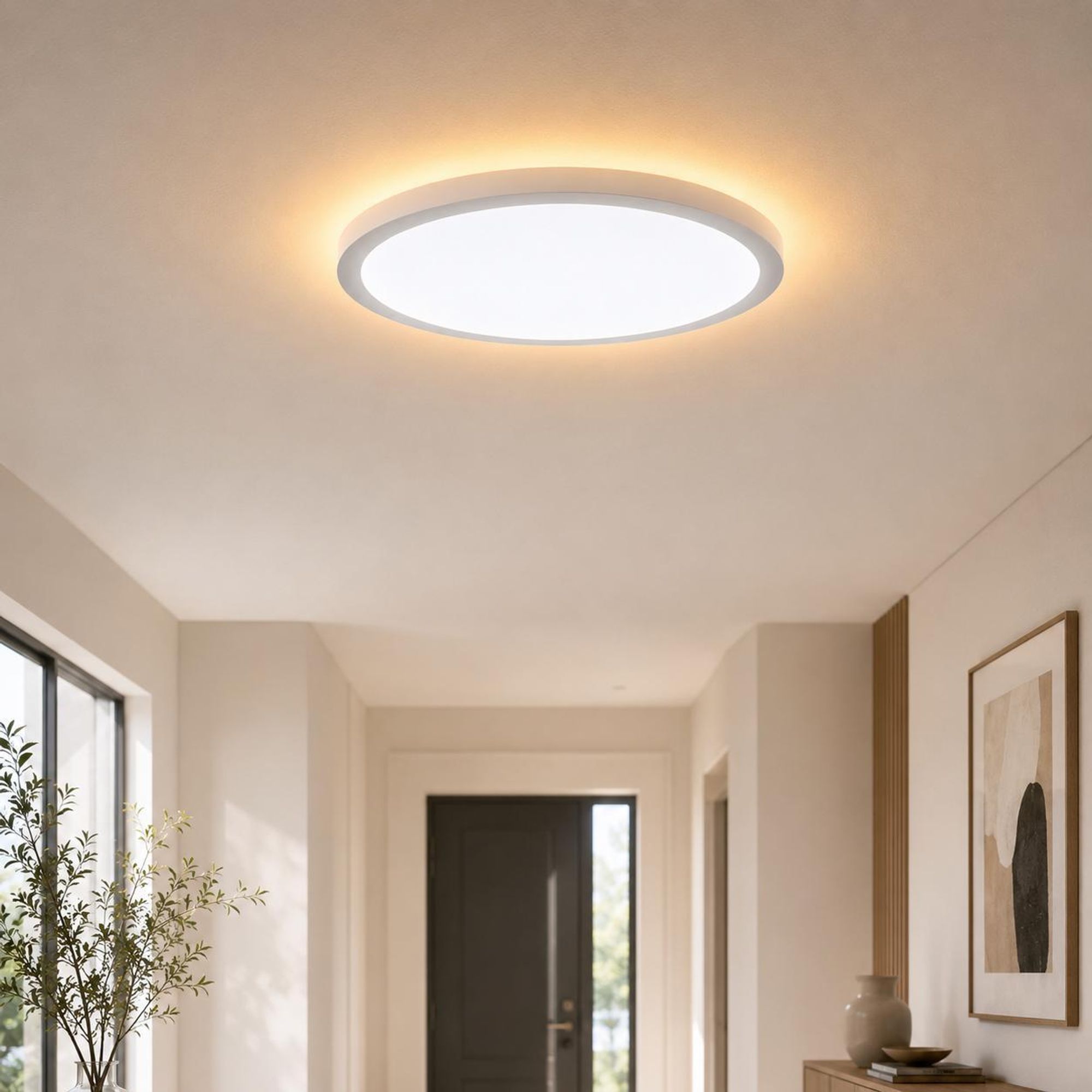 Led Deckenleuchte mit Nachtlicht 1800K, 24W Deckenlampe Flach Dimmbar, Decke Lampe innen für Wohnzimmer Schlafzimmer Küche Flur Büro, Rund Ø29cm