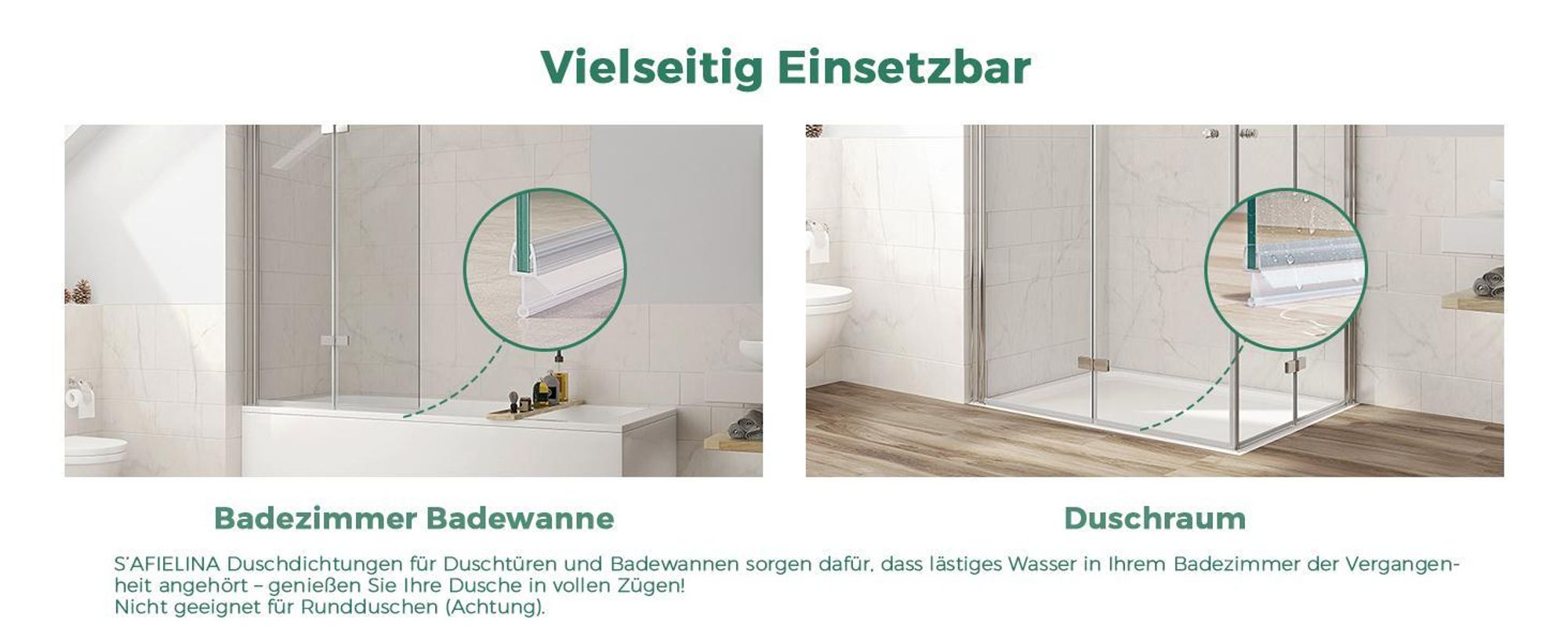 S'AFIELINA Duschdichtung 2 Stück 80cm für 4–6mm Glas – Ersatzdichtung Wasserabweiser Schwallschutz für Duschkabine Bad