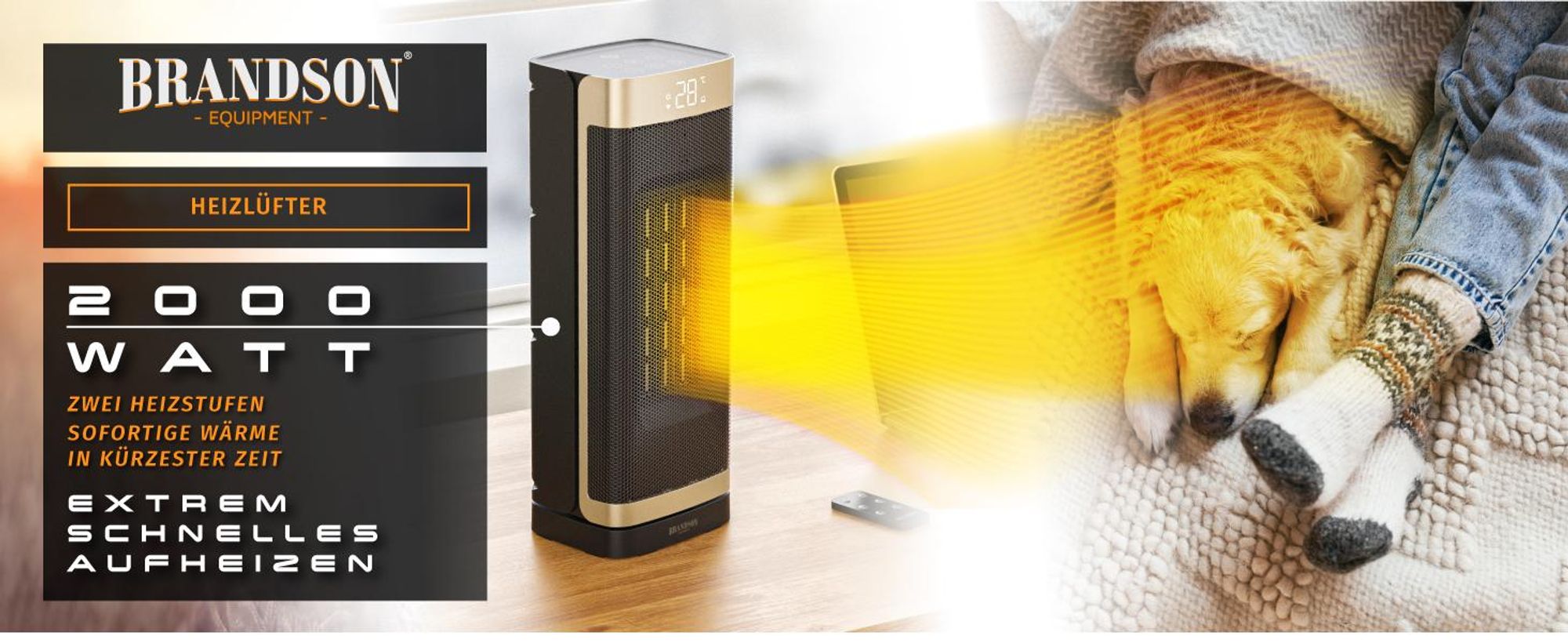 Brandson Keramik Heizlüfter 2000 W, 2000 Watt und zwei Heizstufen