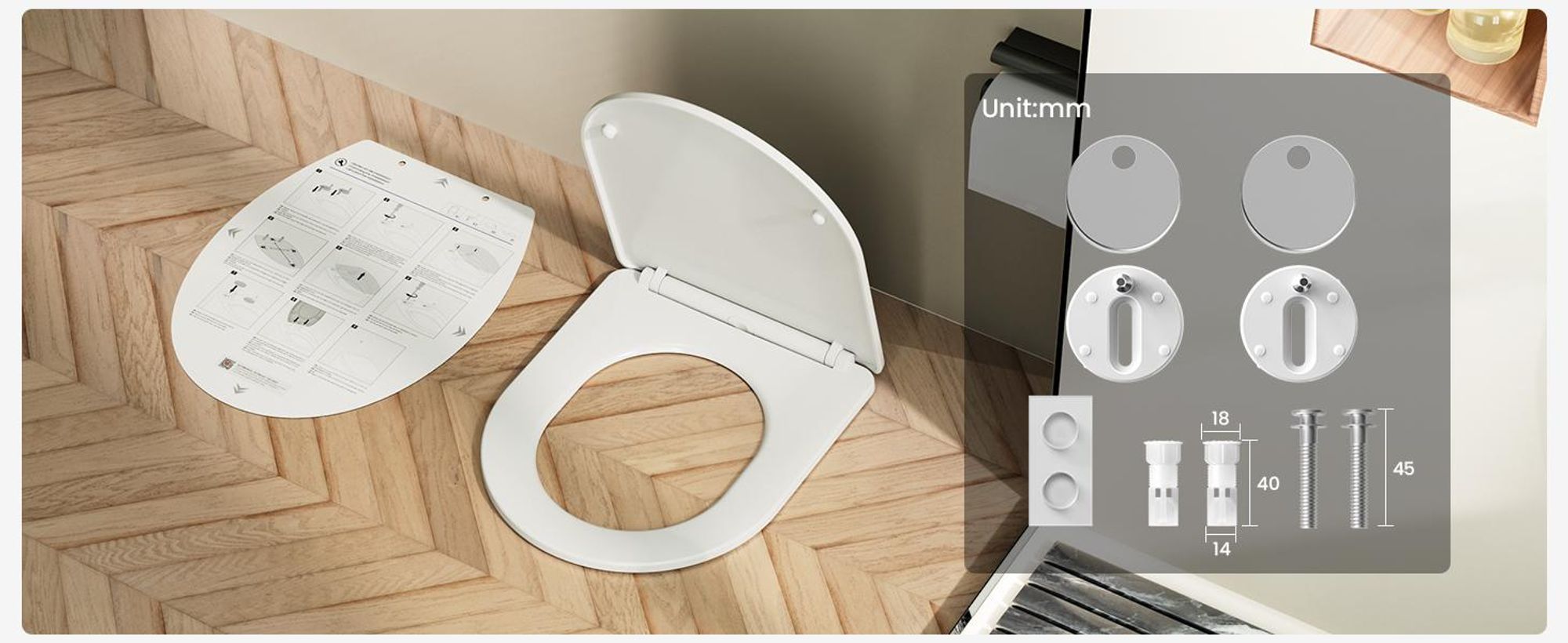 Toilettendeckel D Form WC-Sitze, Kurzer Toilettensitz mit Absenkautomatik Weiß, Klobrille abnehmbar, einfache Montage, PP Material, KUTAS
