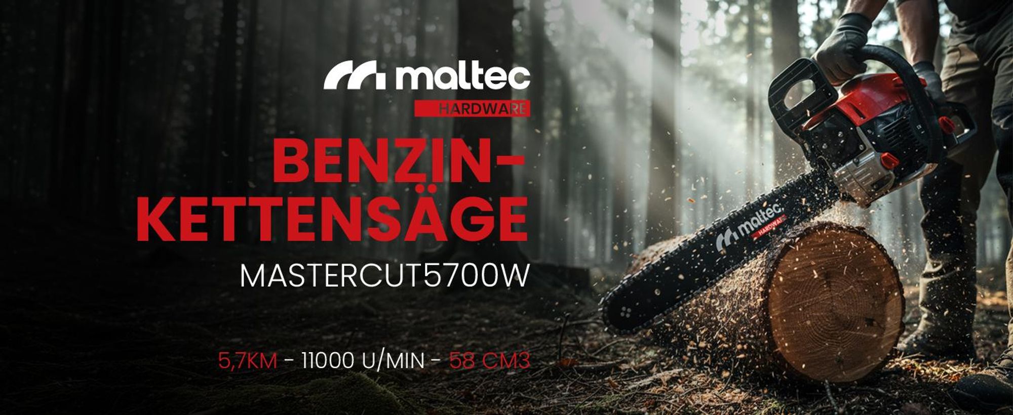 Benzin- Motorsäge- Kettensäge mit einer Leistung von 5,7 kW