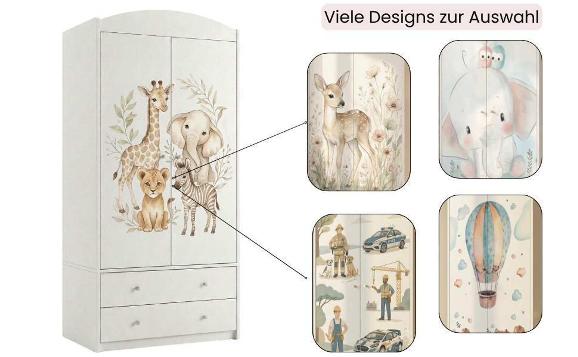 Kleiderschrank mit farbenfrohen Motiven