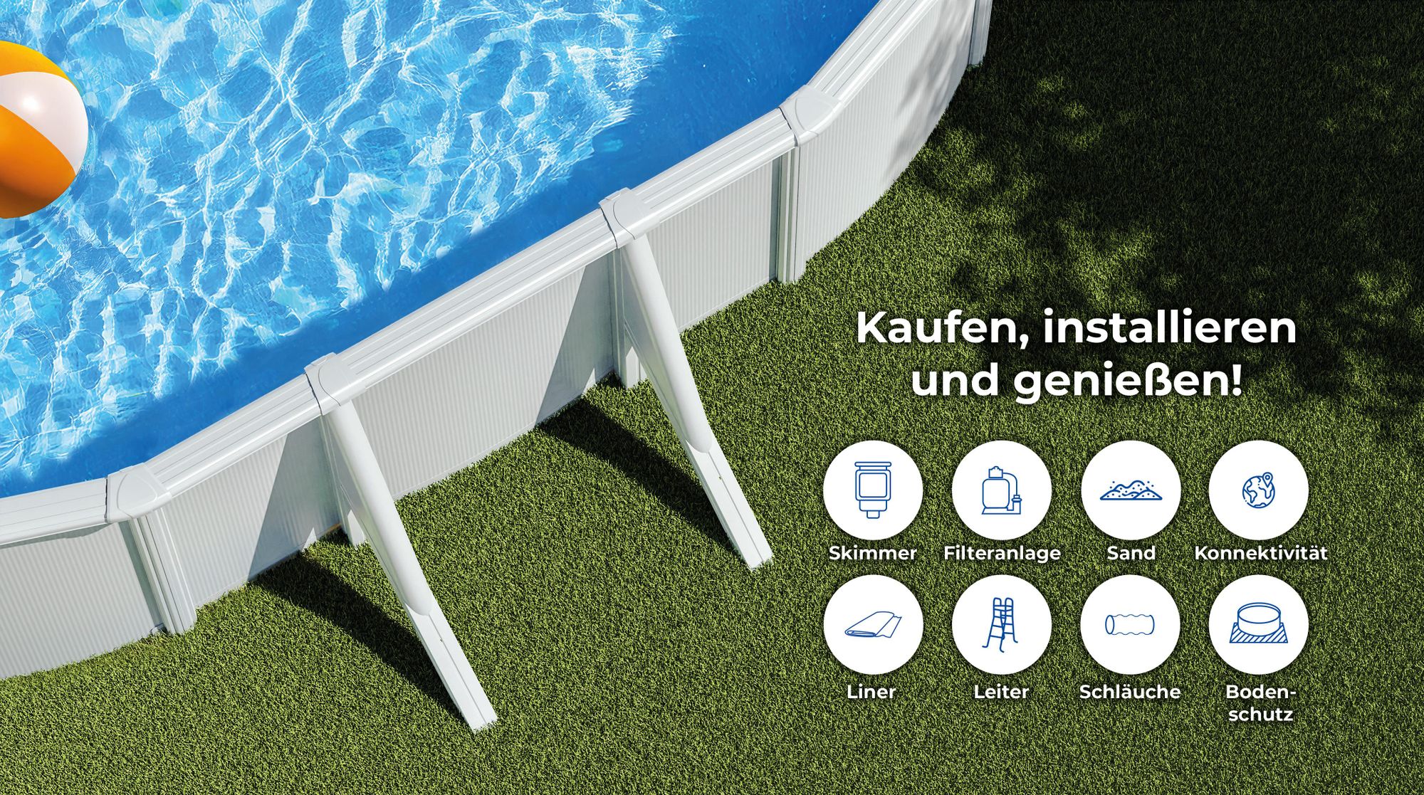 GRE Ovaler Stahlwandpool in Weiß KITPROV618 – 610 x 375 x 132 cm, Komplettset + GRATIS Elektrischer Poolreiniger VCB50