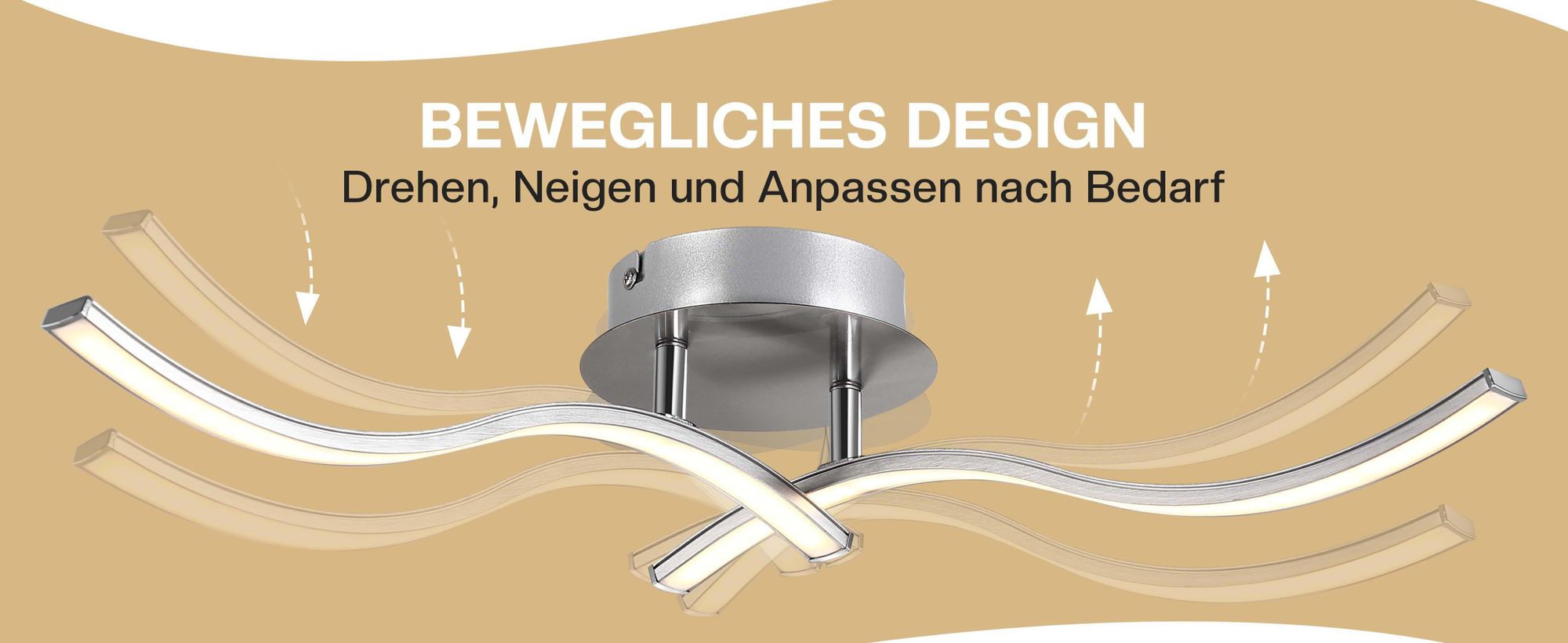 MONZANA® LED Deckenlampe 2 Flammig Schwenkbar 7W Matt Warmweiß Montagematerial Wohnzimmer Schlafzimmer Büro Flur Deckenleuchte Lampe Leuchte Silber