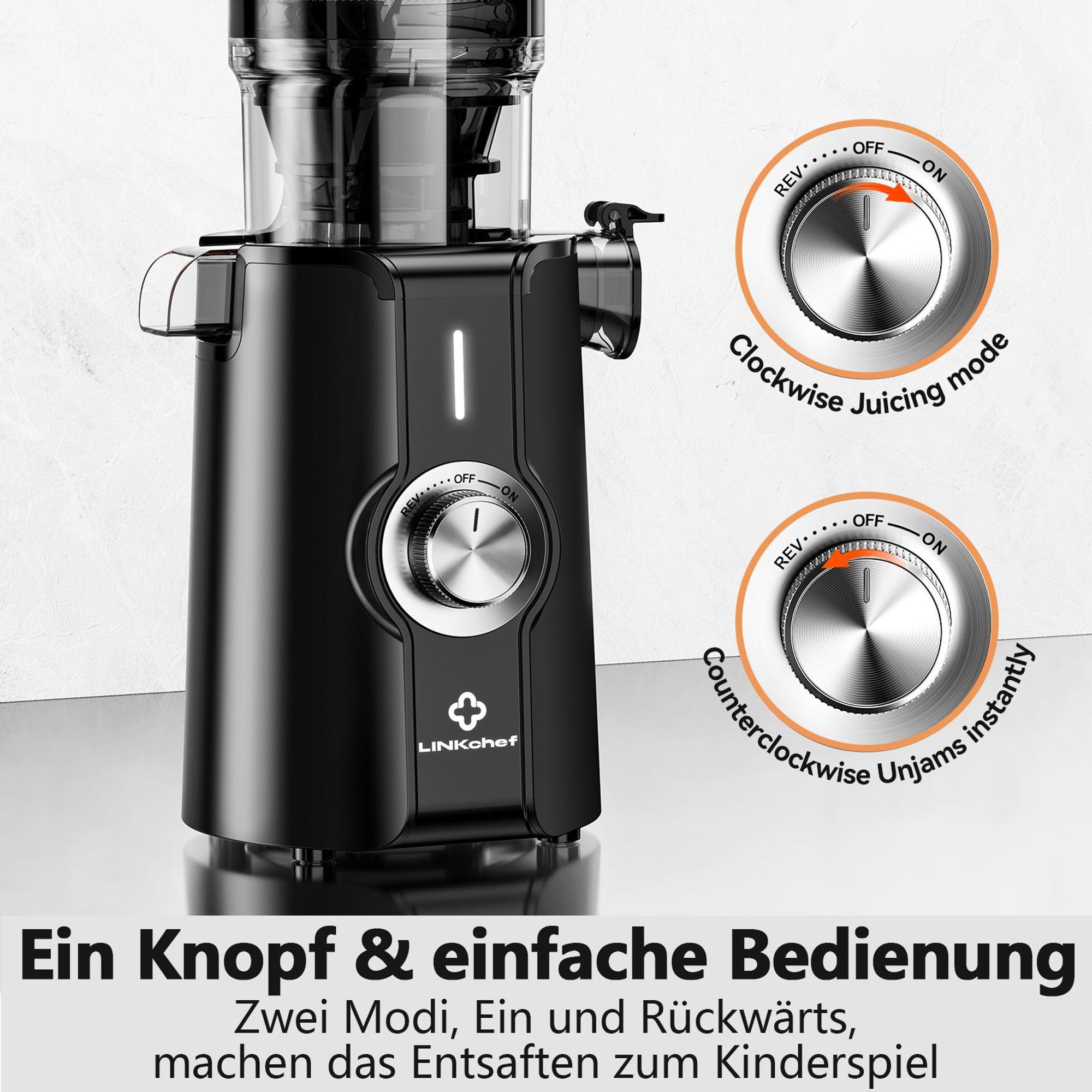 LINKChef SJ-051-EU-BL Entsafter - CE 200W Leistung 1.2L Inklusive Saftpresse Leicht zu reinigen - Schwarz