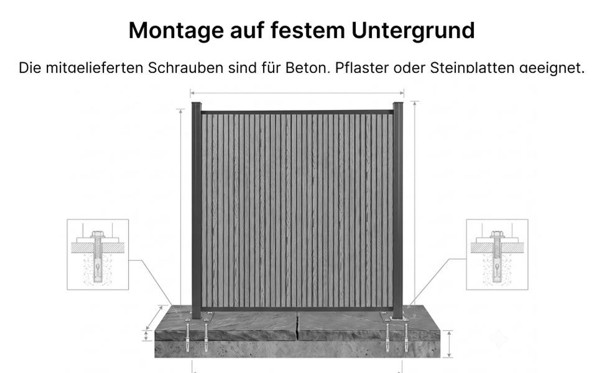 MinteChill WPC Gartenzaun, Sichtschutzzaun Komplettset Anthrazit 526x185cm Alu-Pfosten