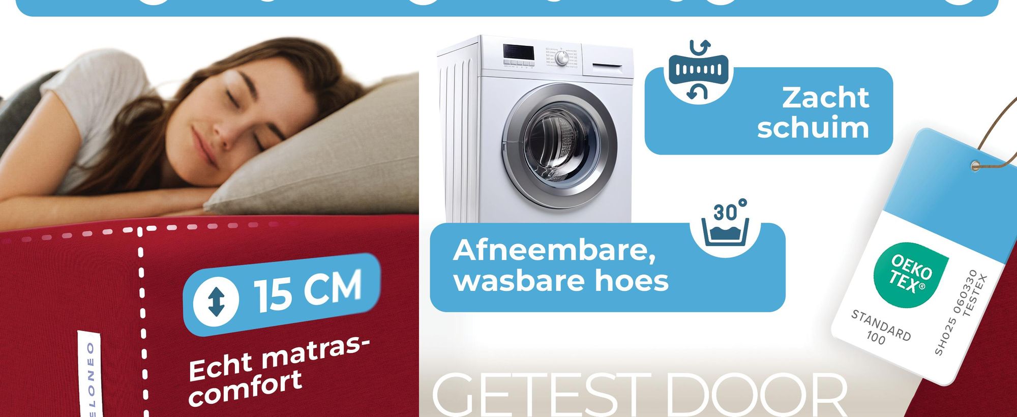 ELONEO Opklapbare matrassen, gastenmatrassen, 3-delige opvouwbare matrassen, extra dik schuim (15 cm), geschikt voor mensen met rugproblemen, opvouwbaar, (rood)