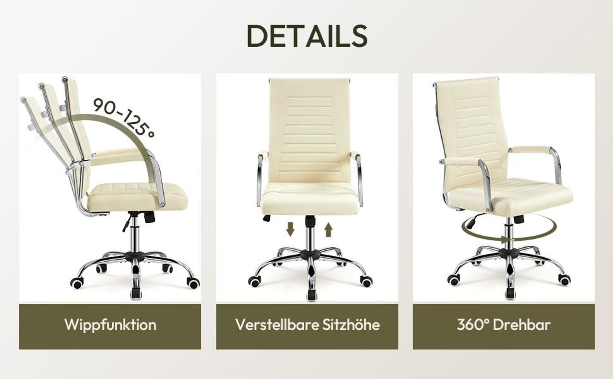 Yaheetech Ergonomischer Bürostuhl Schreibtischstuhl mit hoher Rückenlehne & Wippfunktion, bis 136 kg belastbar, Beige