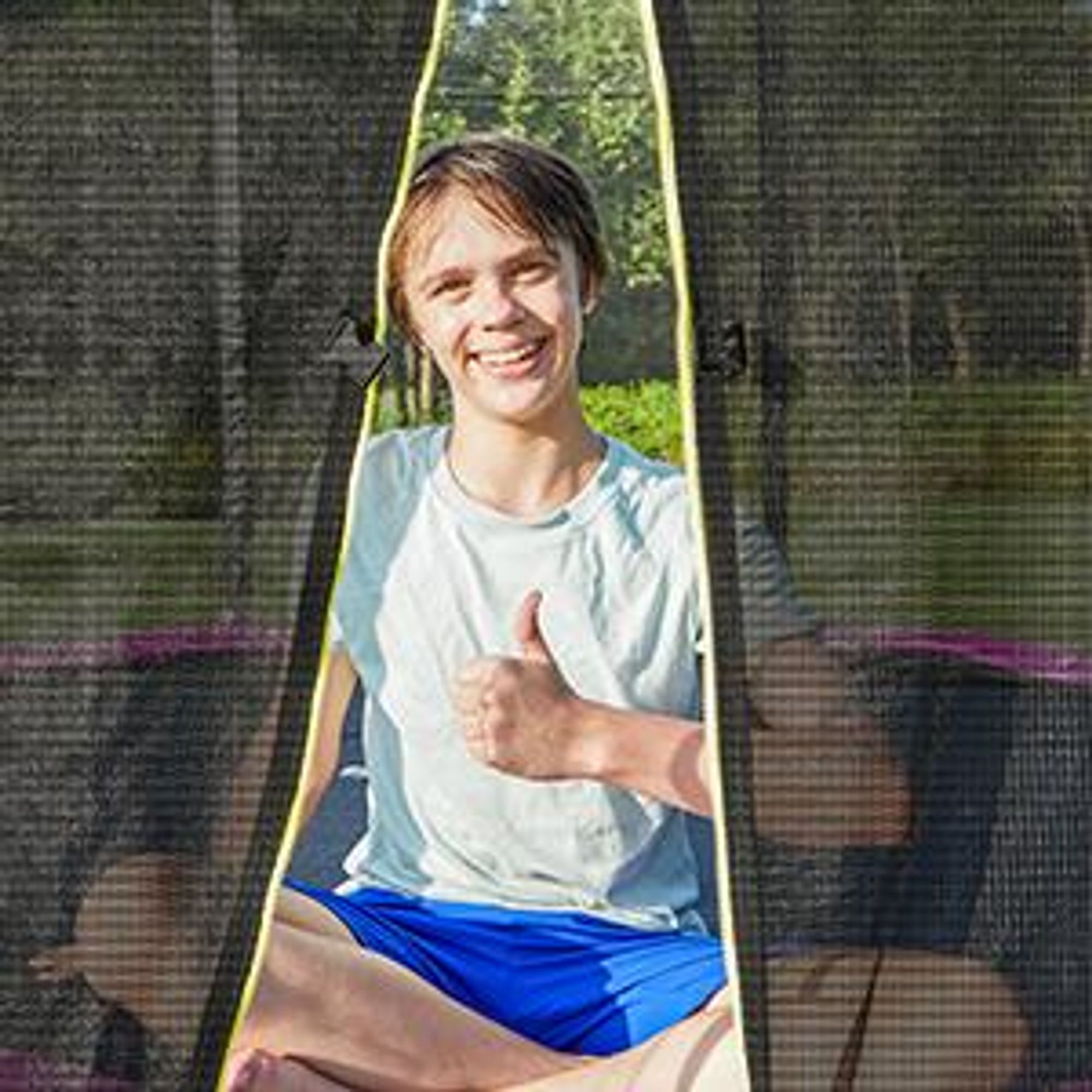 SONGMICS Trampolin Ø 183 cm, rundes Gartentrampolin mit Sicherheitsnetz, mit gepolsterten Stangen, Sicherheitsabdeckung, sicher, outdoor, schwarz