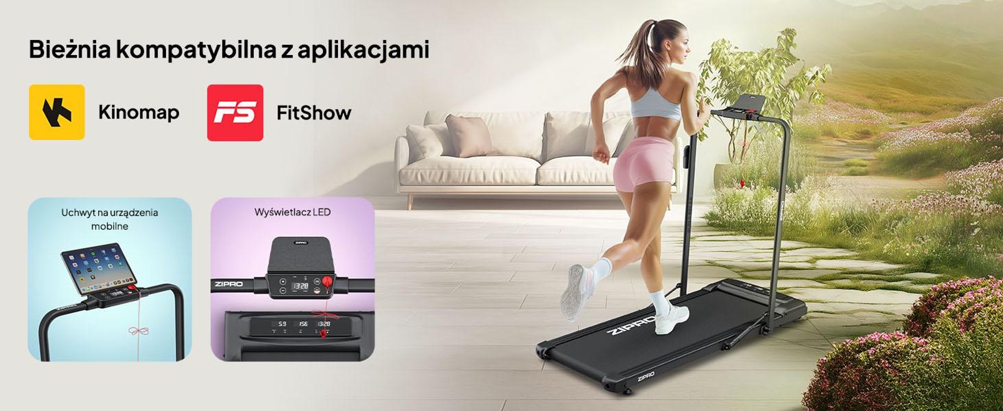 ZIPRO Newlite Składana bieżnia – Walking Pad Podblatowa bieżnia do domu o prędkości do 10 km/h Urządzenie fitness Pilot Bluetooth