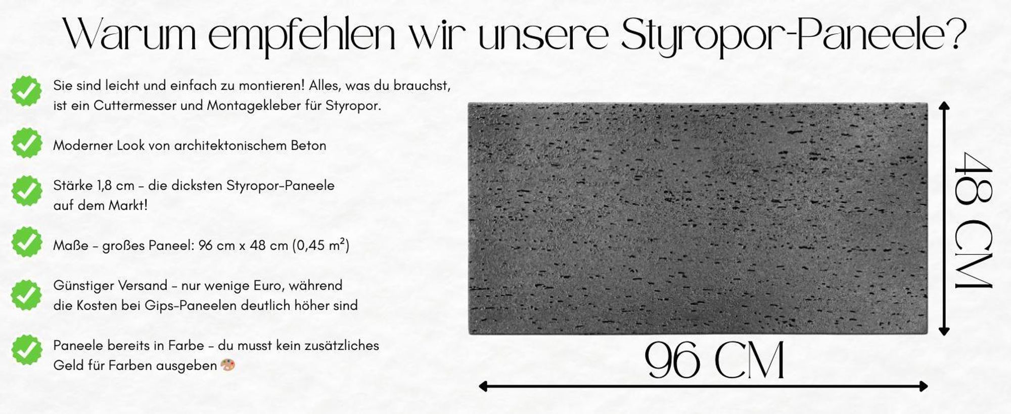 3D-Wandpaneele Beton Grau | Dekorative Wandverkleidung in Betonoptik | Polystyrol | 96 x 48 cm | 6 Stück | Moderner industrieller Stil