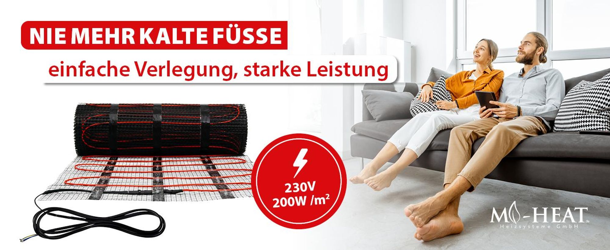 Elektrische Fußbodenheizung 10m² für Fliesen 200Watt Dünnbettheizmatte Heizmatte