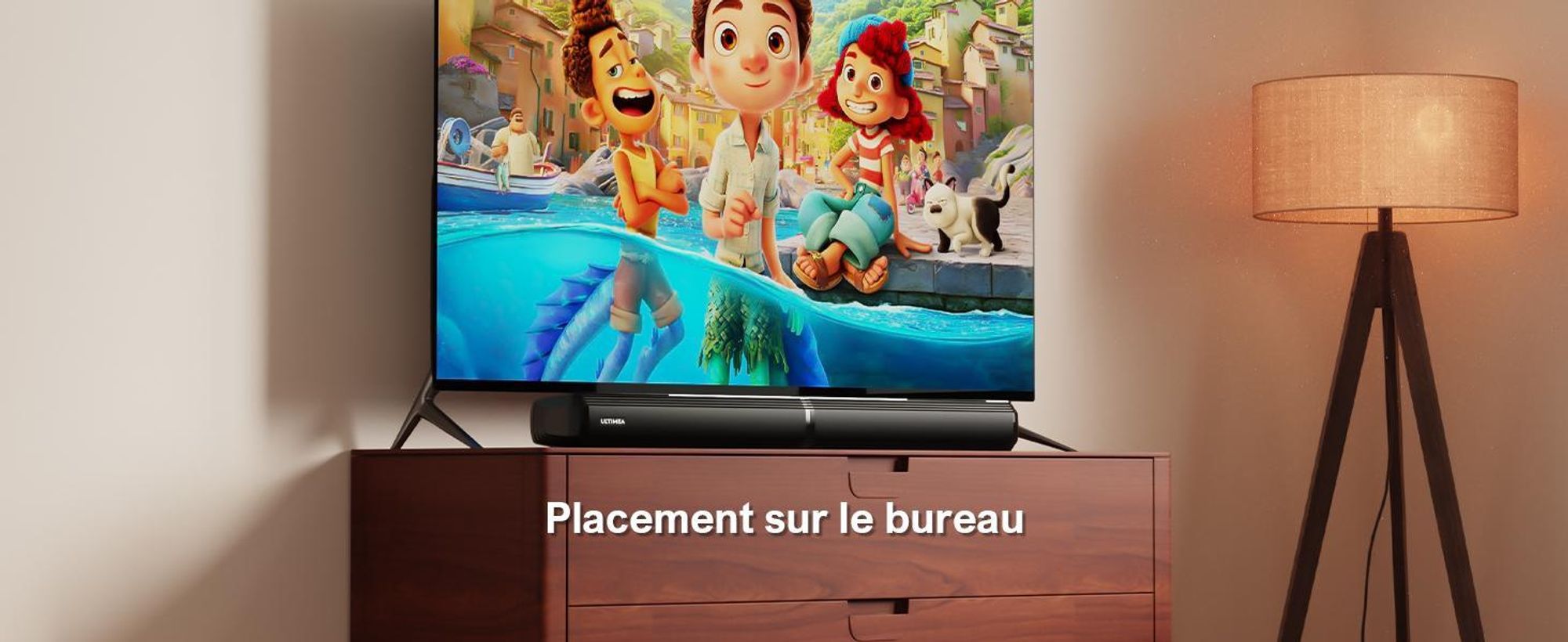 Barre de son ULTIMEA pour téléviseurs, barre de son 2-en-1 modulable de 100 W avec Bluetooth® 5.3, haut-parleurs TV avec 3 modes d'égalisation et basses réglables, ARC/optique/Aux