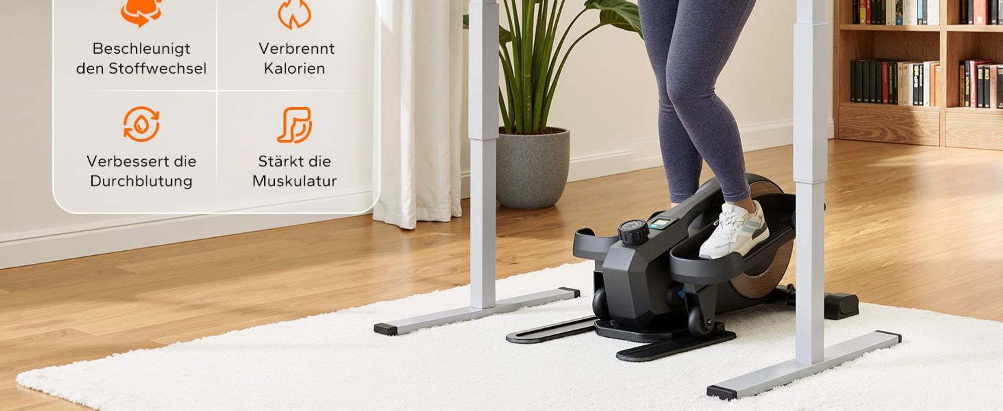 Mini Untertisch-Ellipsentrainer, 8 Magnetstufen, flüsterleise <15 dB, 95 % vormontiert, LCD & rutschfeste Pedale, gelenkschonend, bis 100 kg