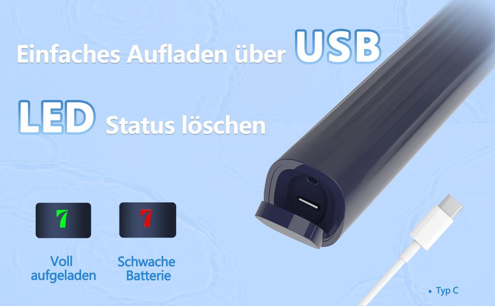 MCURO Elektrische Schallzahnbürste, 45.000 VPM, bis zu 180 Tage Akkulaufzeit, 5 Putzmodi, IPX7 wasserdicht, mit Timer & 6 Bürstenköpfen, Dunkelblau