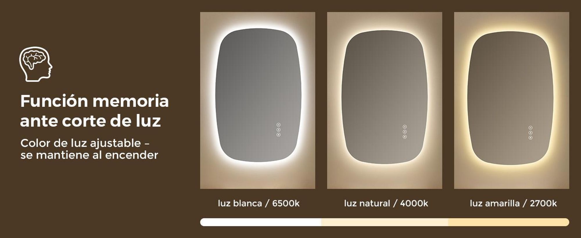 Espejo de pared LED S'AFIELINA, 95x60 cm – Espejo de baño con iluminación, vidrio HD, regulable, LED de 3 colores, antiniebla, para colgar horizontal o verticalmente