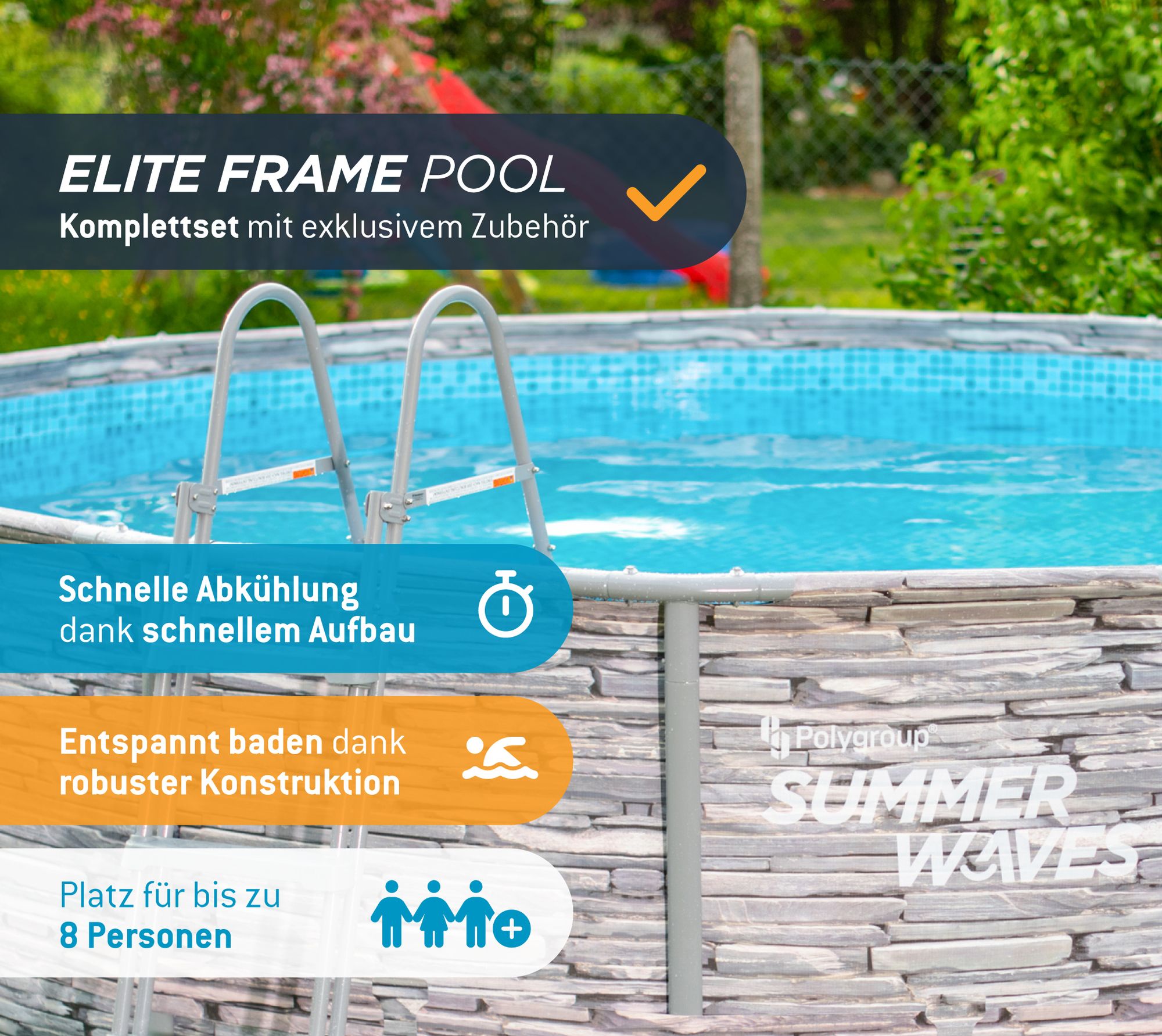 Summer Waves Elite Frame Pool Aufstellpool rund Komplettset Steinoptik Ø 549x132 cm