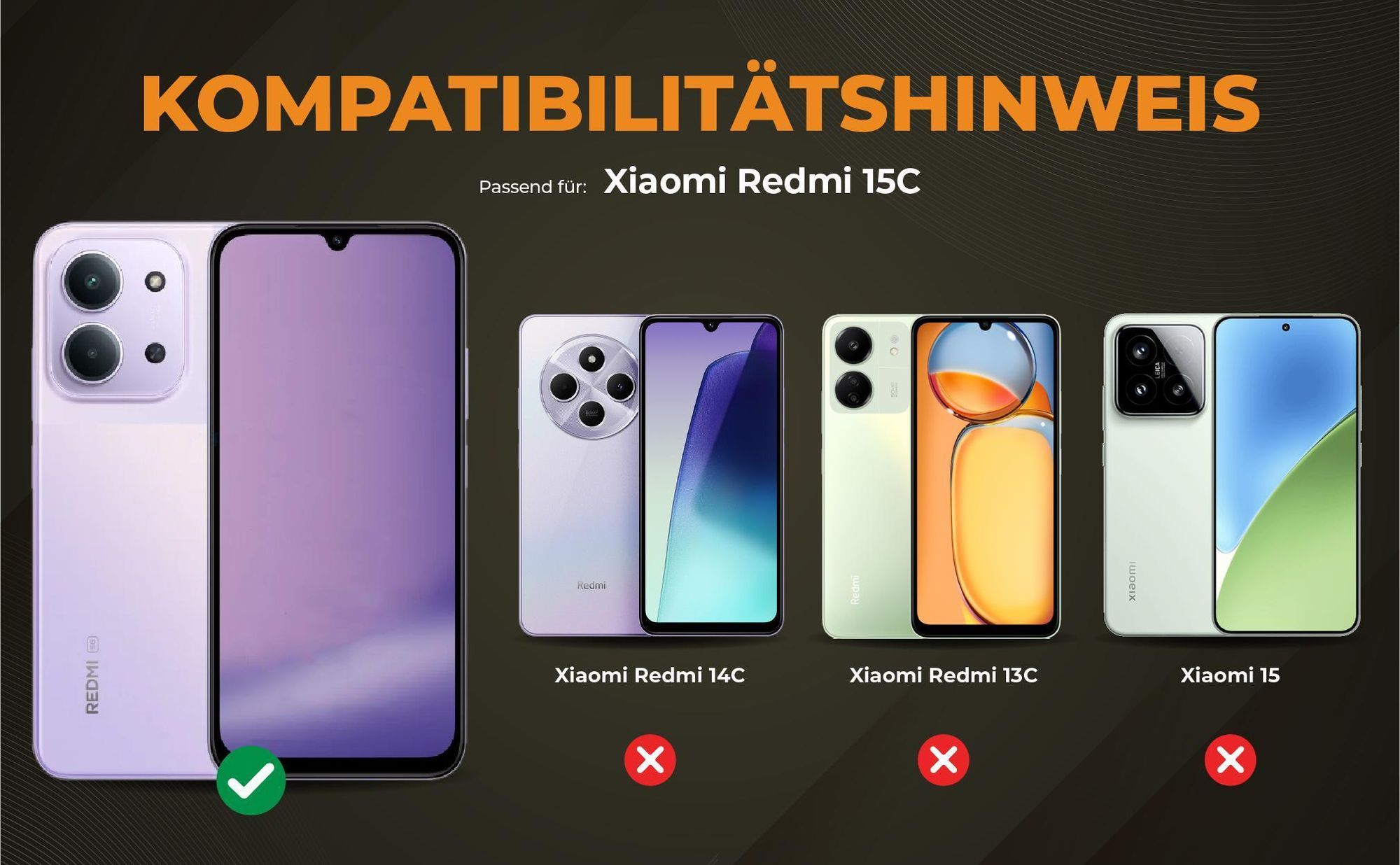 Kompatibilitätshinweise Hülle für Xiaomi Redmi 15C