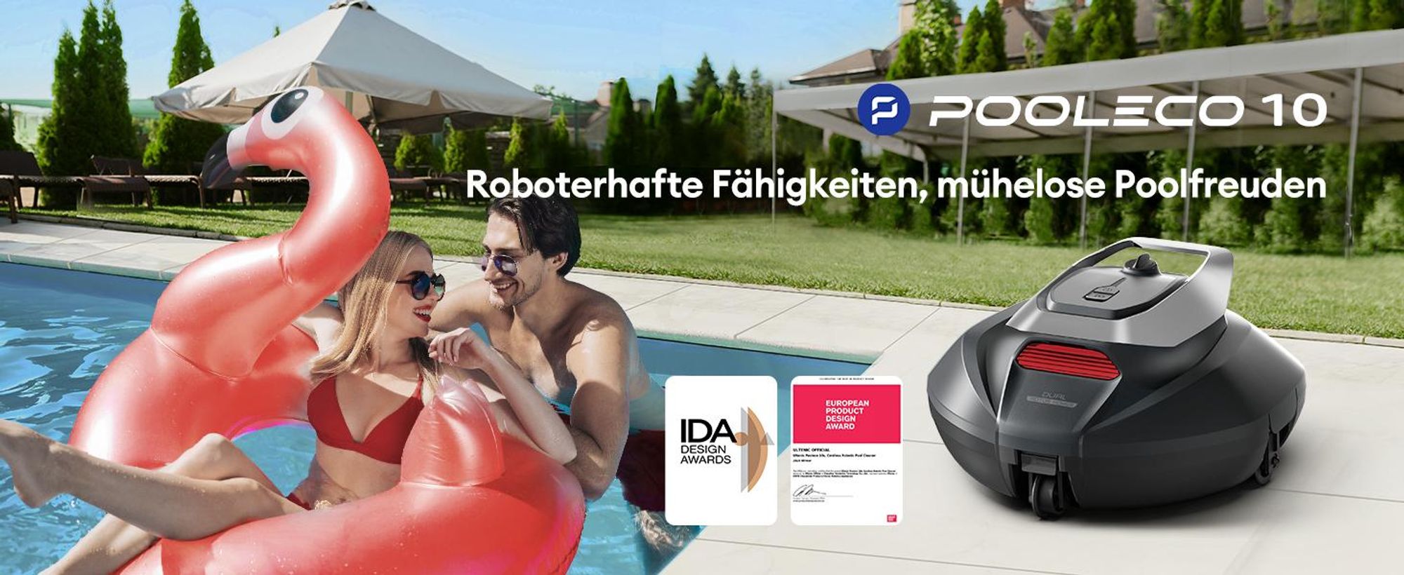 Ultenic Pooleco Poolroboter, Kabelloser Poolsauger Akku, 5200mAh, 90 Min, 2 Bürstenlose Motoren，Automatische Reinigung,2.5L Behälter,Selbstparker